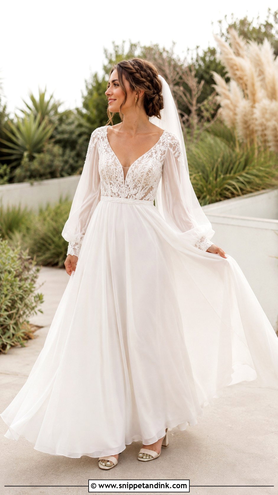 Boho Chiffon Flared Wedding Dress - Snippet and Ink - 20 Flared Wedding Dress Ideas
