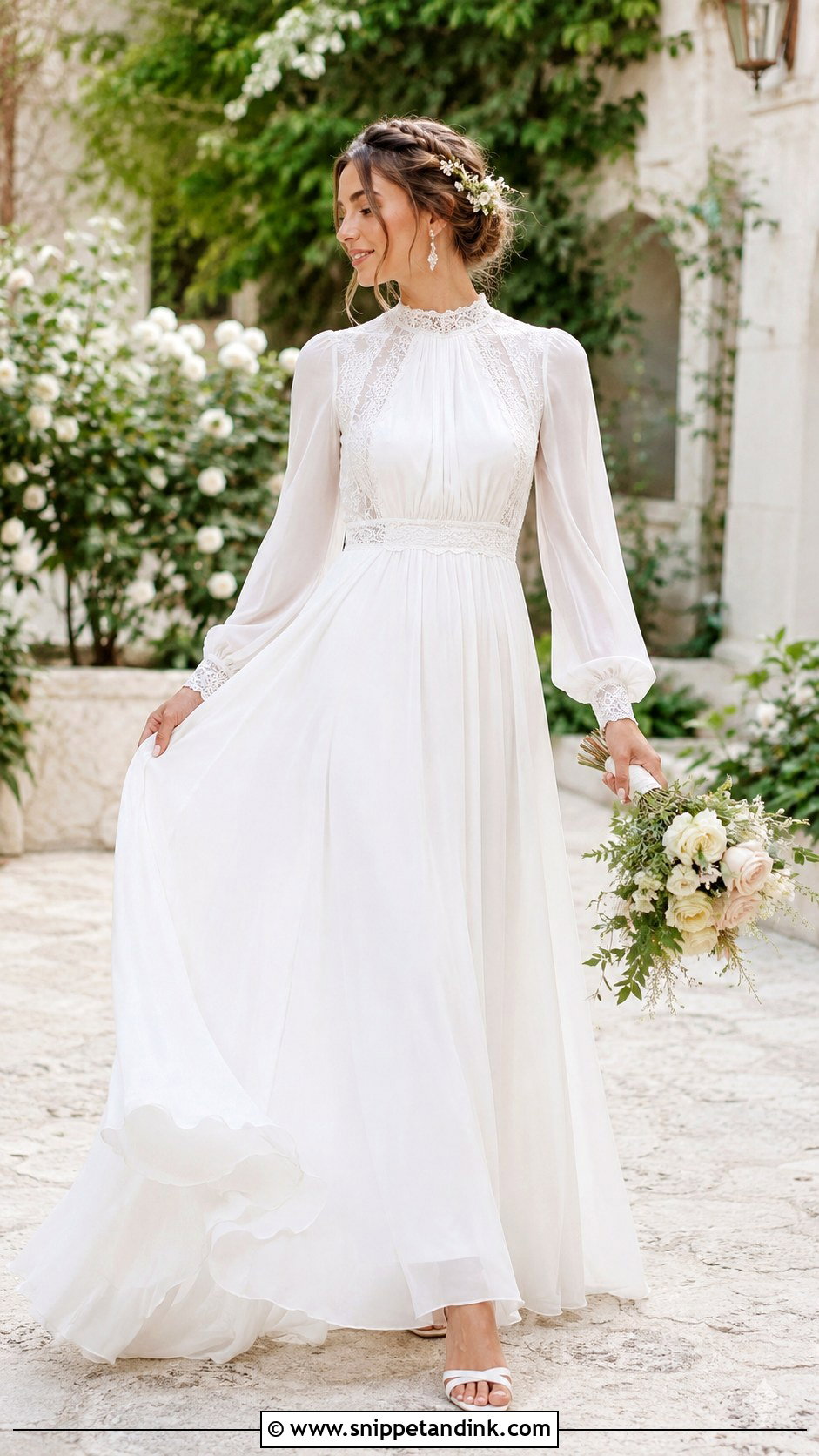 Boho Chiffon High Neck Wedding Gown - Snippet and Ink - 20 High Neck Wedding Gown Ideas