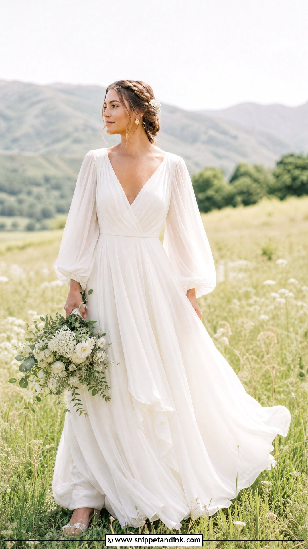 Boho Chiffon Poofy Sleeve Wedding Dress - Snippet and Ink - 20 Poofy Sleeve Wedding Dress Ideas