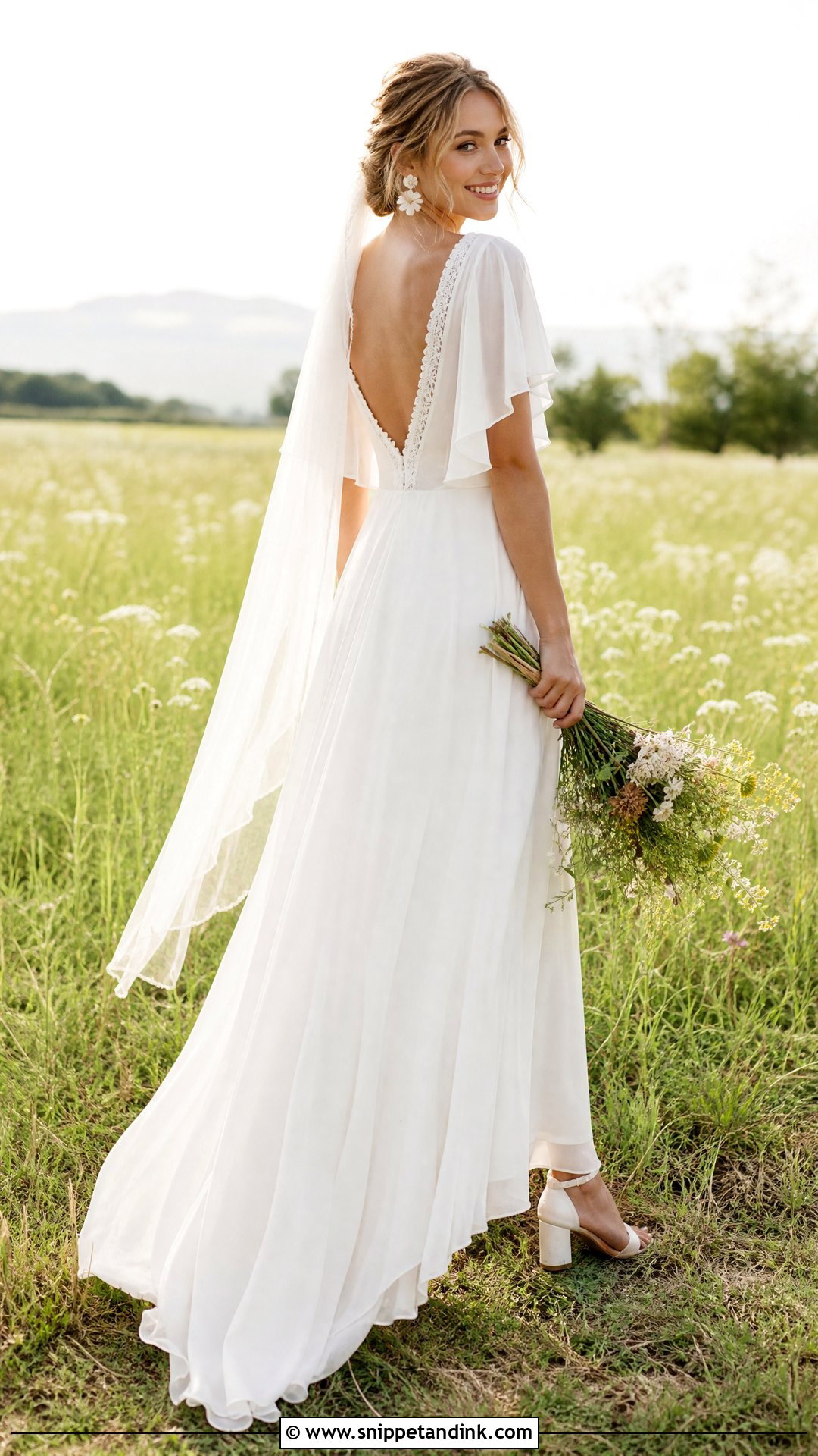 Boho Chiffon V Back Wedding Dress - Snippet and Ink - 20 V Back Wedding Dress Ideas