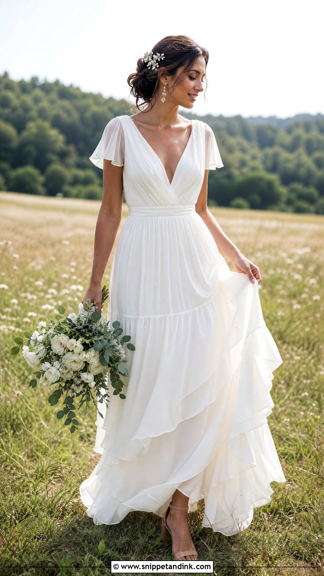 Boho Chiffon V Neck Wedding Dress - Snippet and Ink - 25 Wedding Dresses V Neck