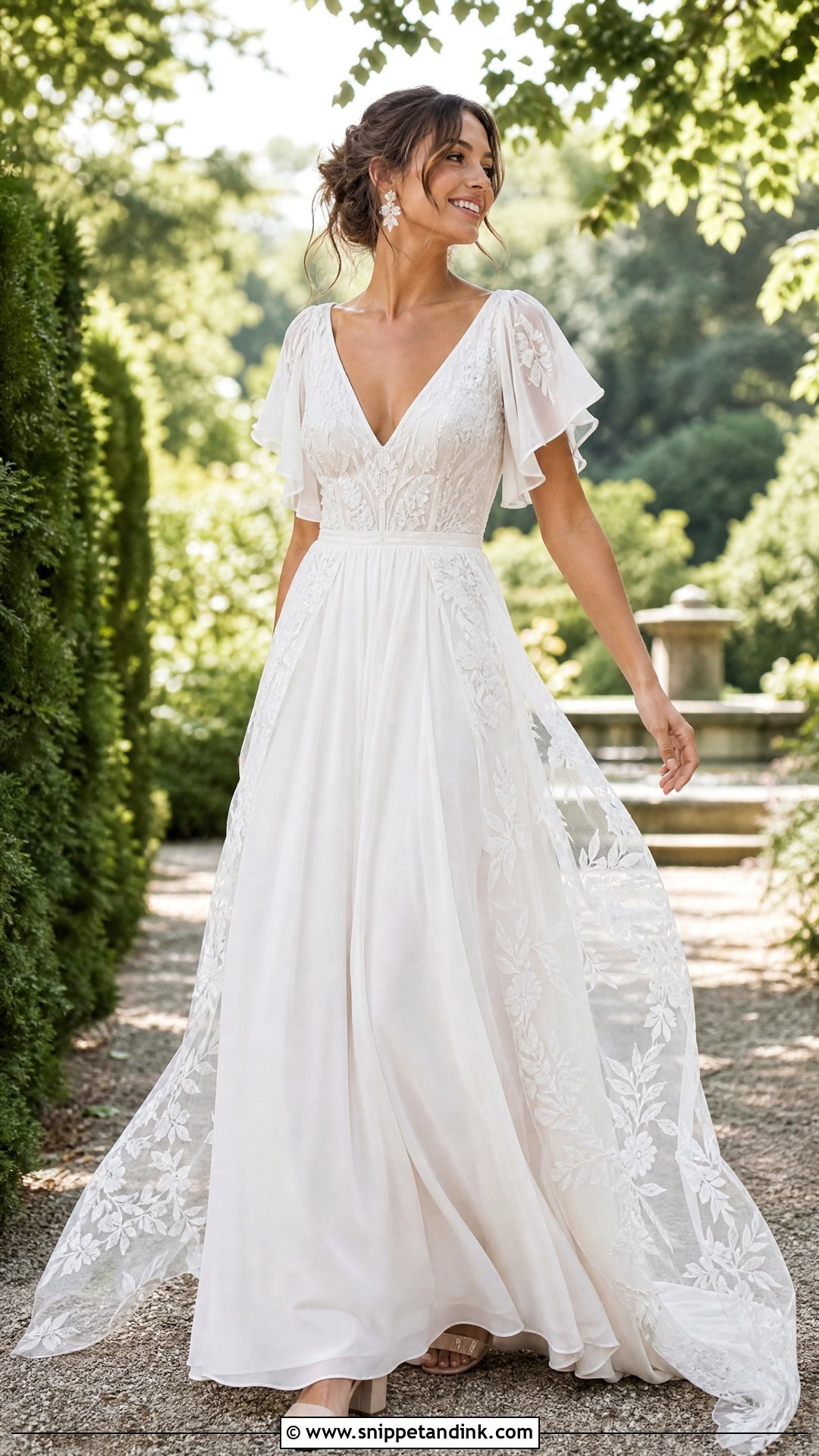 Boho Chiffon Wedding Dress With Detachable Lace Train - Snippet and Ink - 20 Wedding Dress with Detachable Train Ideas