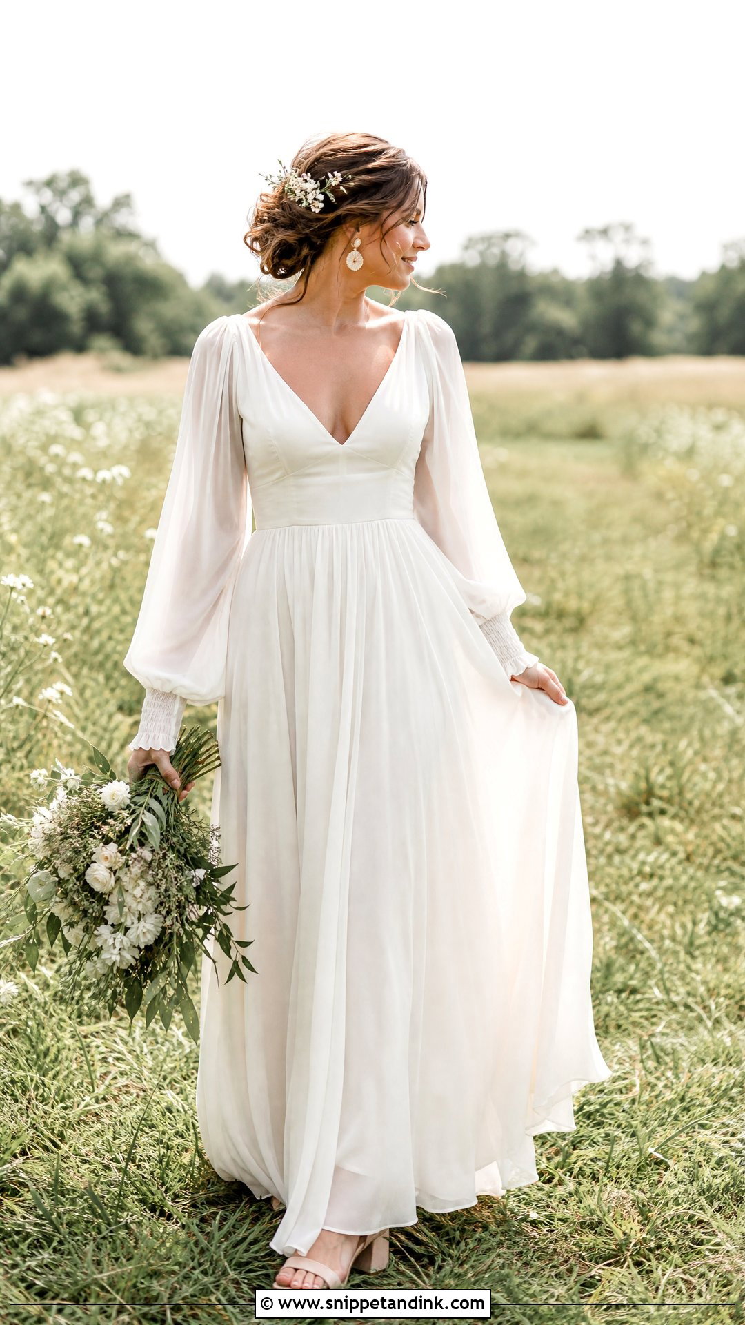 Boho Chiffon Wedding Dress with Puffy Sleeves - Snippet and Ink - 20 Wedding Dresses with Puffy Sleeves