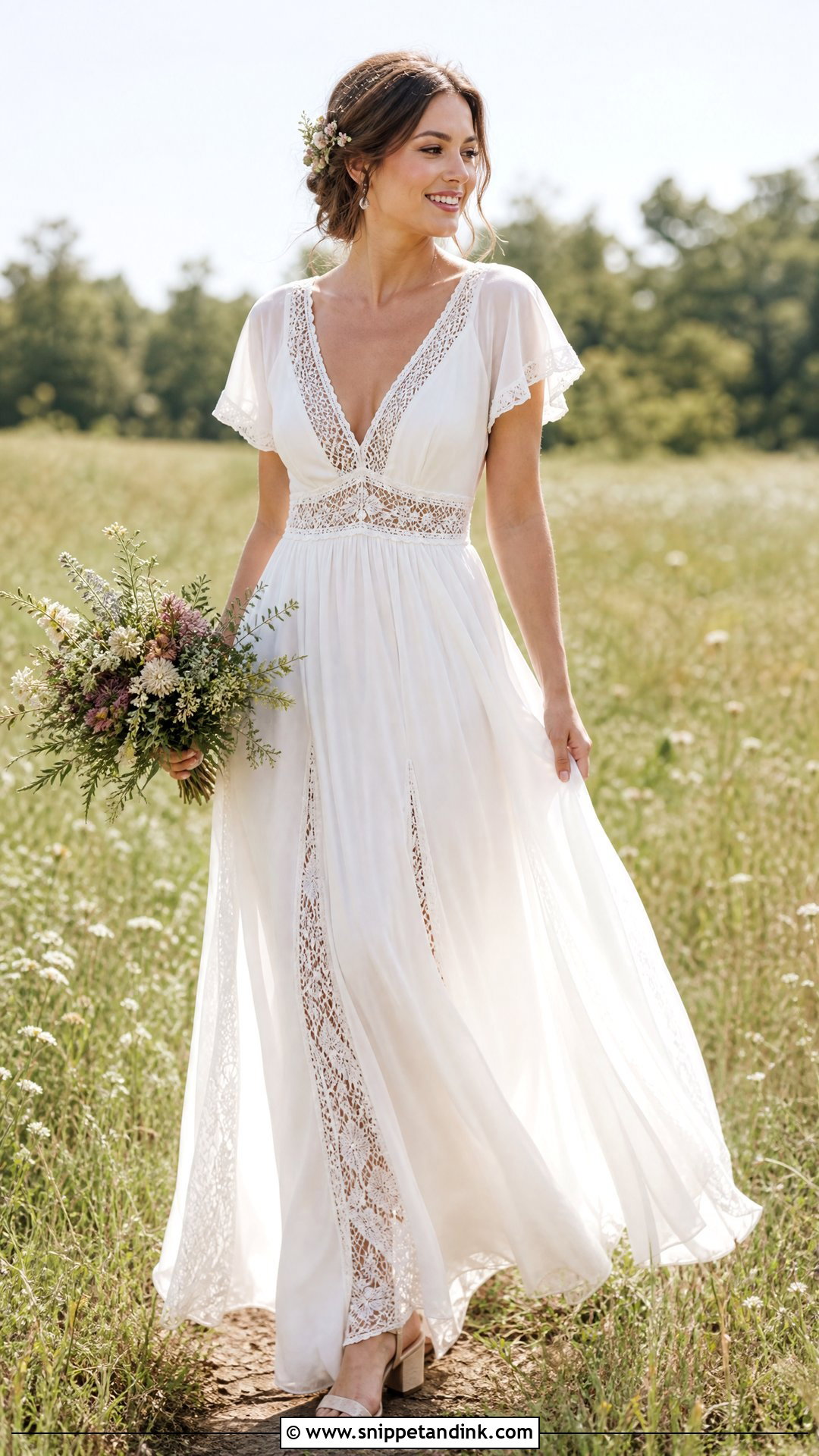 Boho Chiffon Wedding Gown - Snippet and Ink - 20 Wedding Gown Aesthetic Ideas