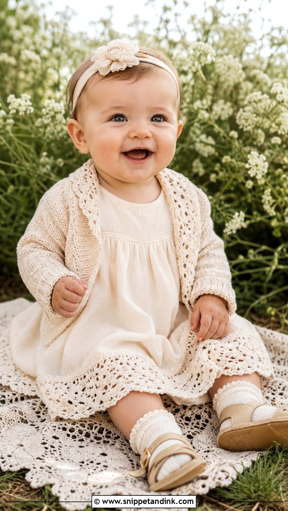 Boho Crochet Baby Wedding Dress - Snippet and Ink - 20 Baby in Wedding Dress Ideas