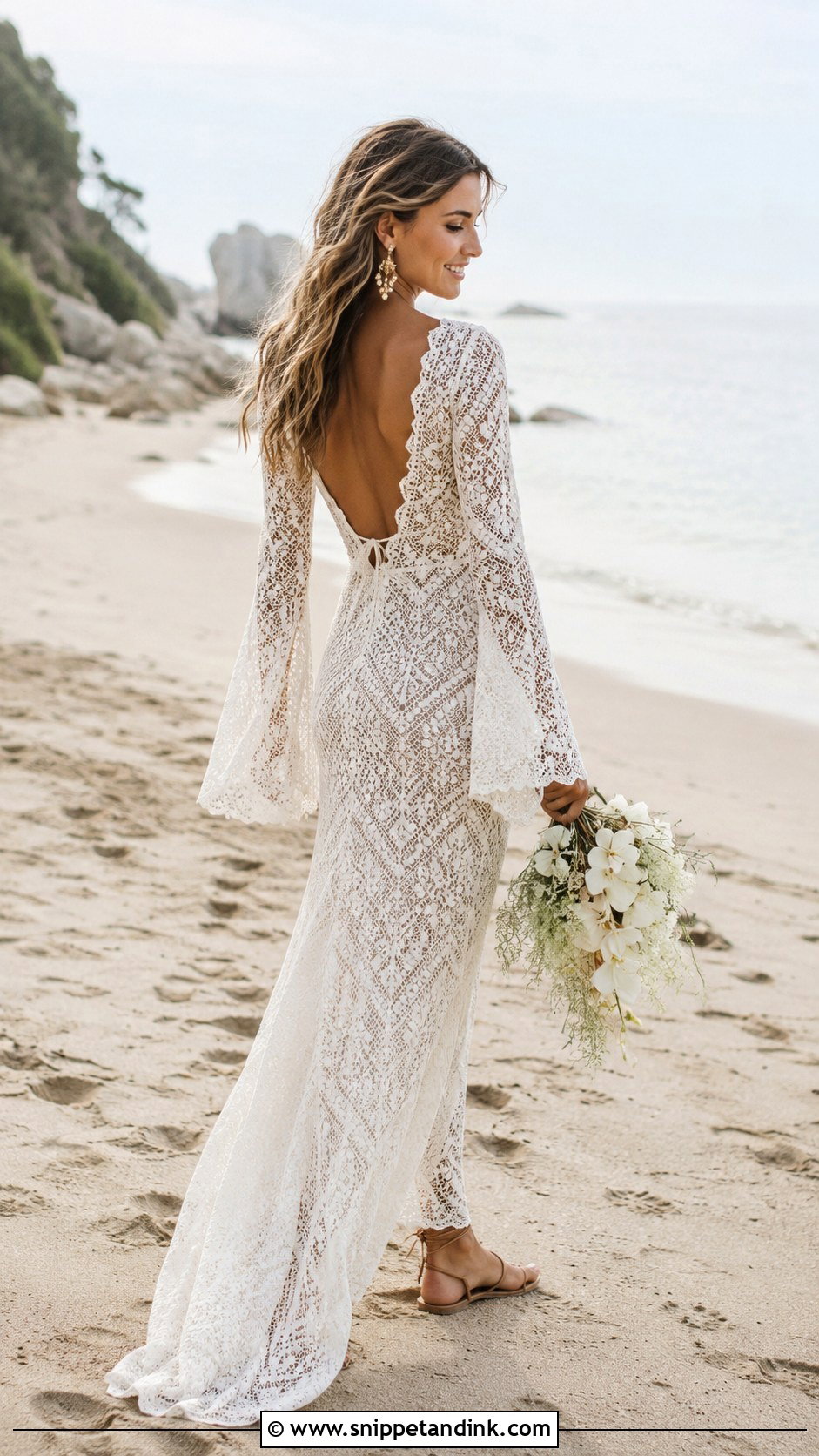 Boho Crochet Lace Ocean Wedding Dress - Snippet and Ink - 20 Ocean Wedding Dress Ideas