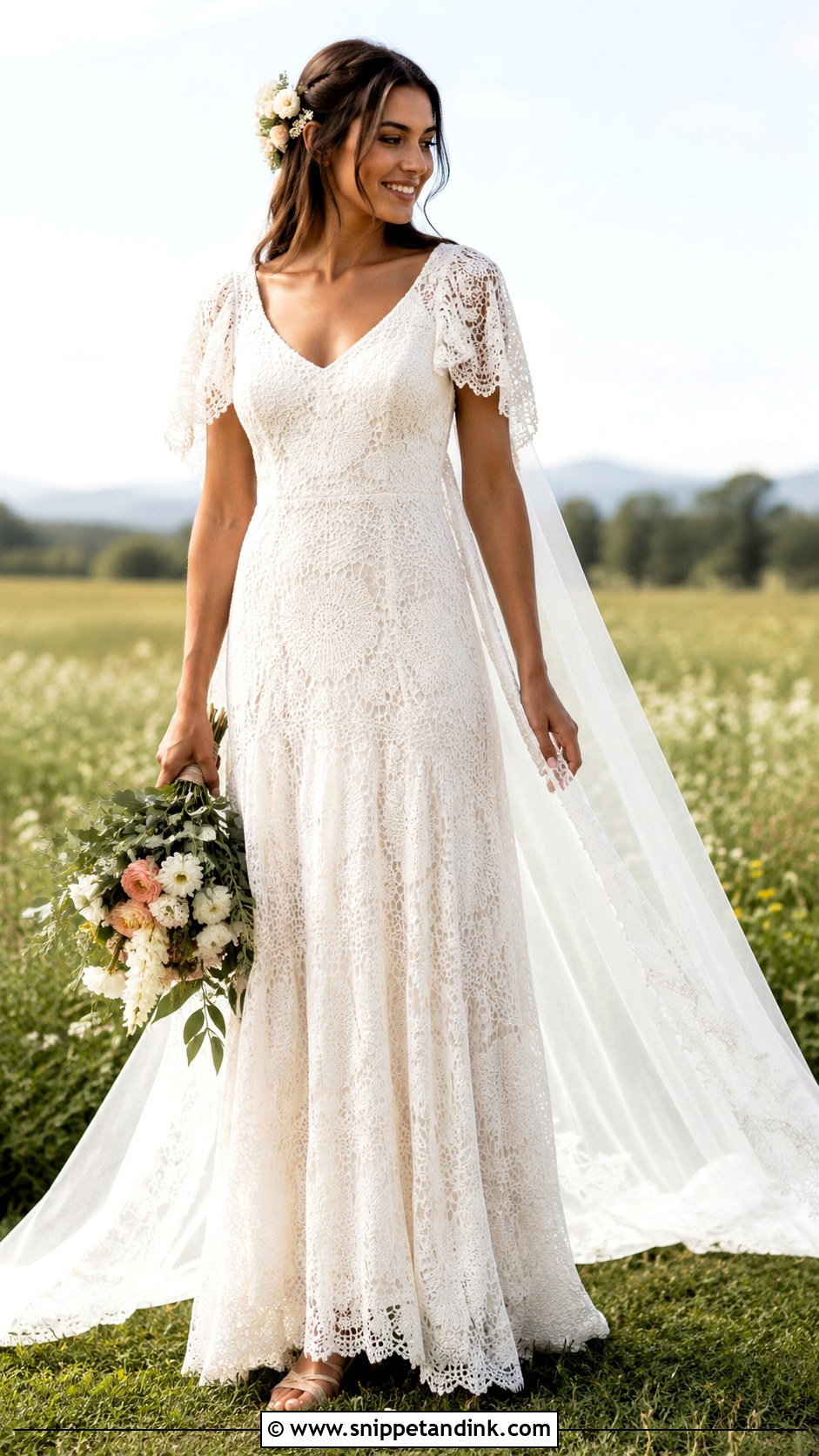 Boho Crochet Lace Wedding Dress - Snippet and Ink - 20 Comfy Wedding Dress Ideas