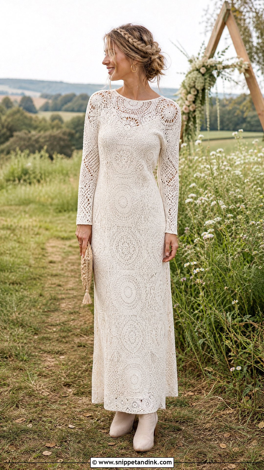 Boho Crochet Wedding Dress With Boots - Snippet and Ink - 20 Simple Casual Wedding Dress Ideas