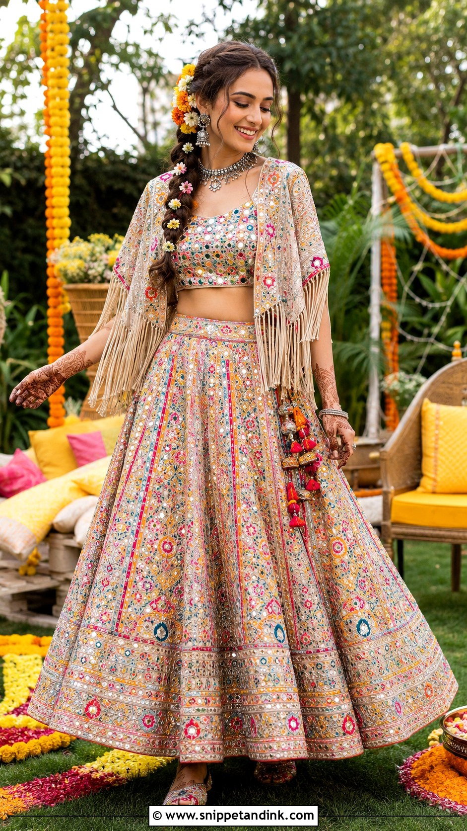 Boho Crop Top And Skirt Mehandi Outfit - Snippet and Ink - 20 Mehandi Outfits for Bride
