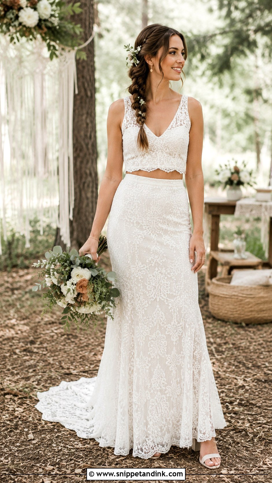 Boho Crop Top Wedding Dress With Crochet Lace Skirt - Snippet and Ink - 20 Crop Top Wedding Dress Ideas