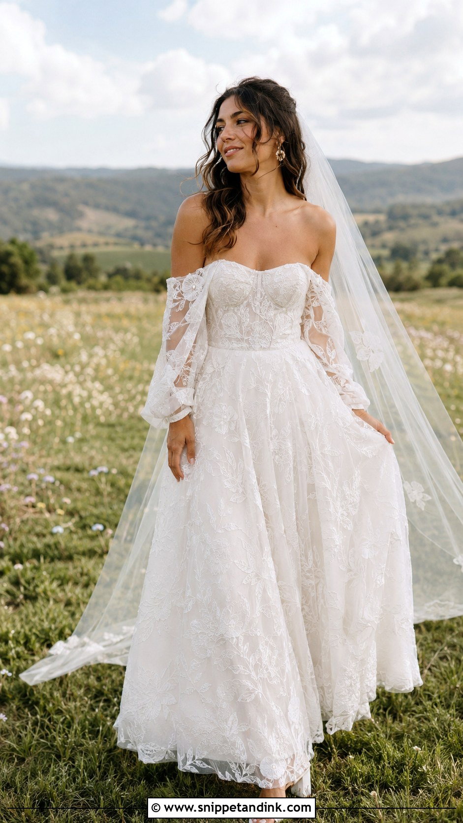 Boho Drop Sleeve Wedding Dress - Snippet and Ink - 20 Drop Sleeve Wedding Dress Ideas