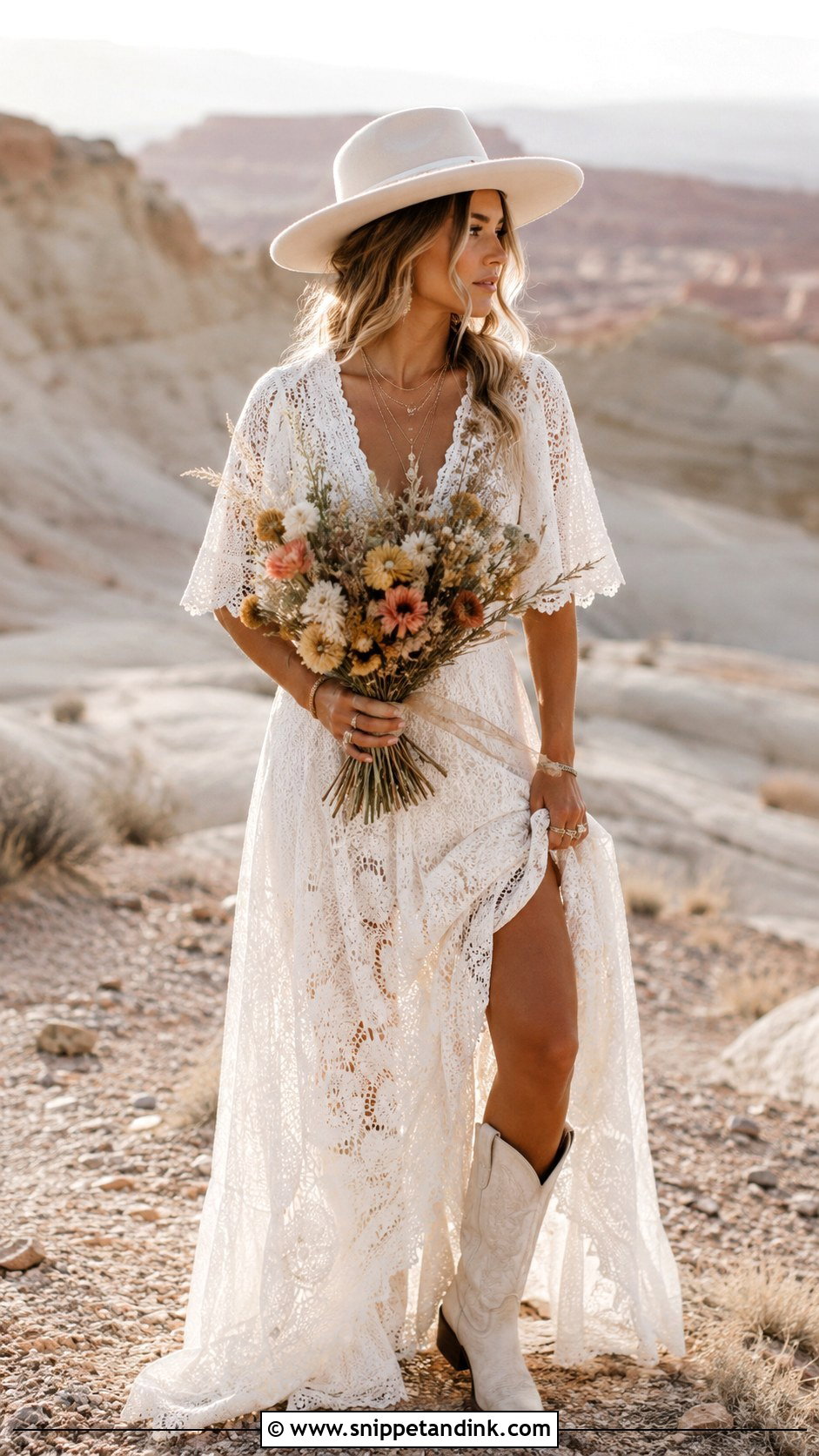 Boho Elopement Dress With Western Boots - Snippet and Ink - 25 Elopement Dresses