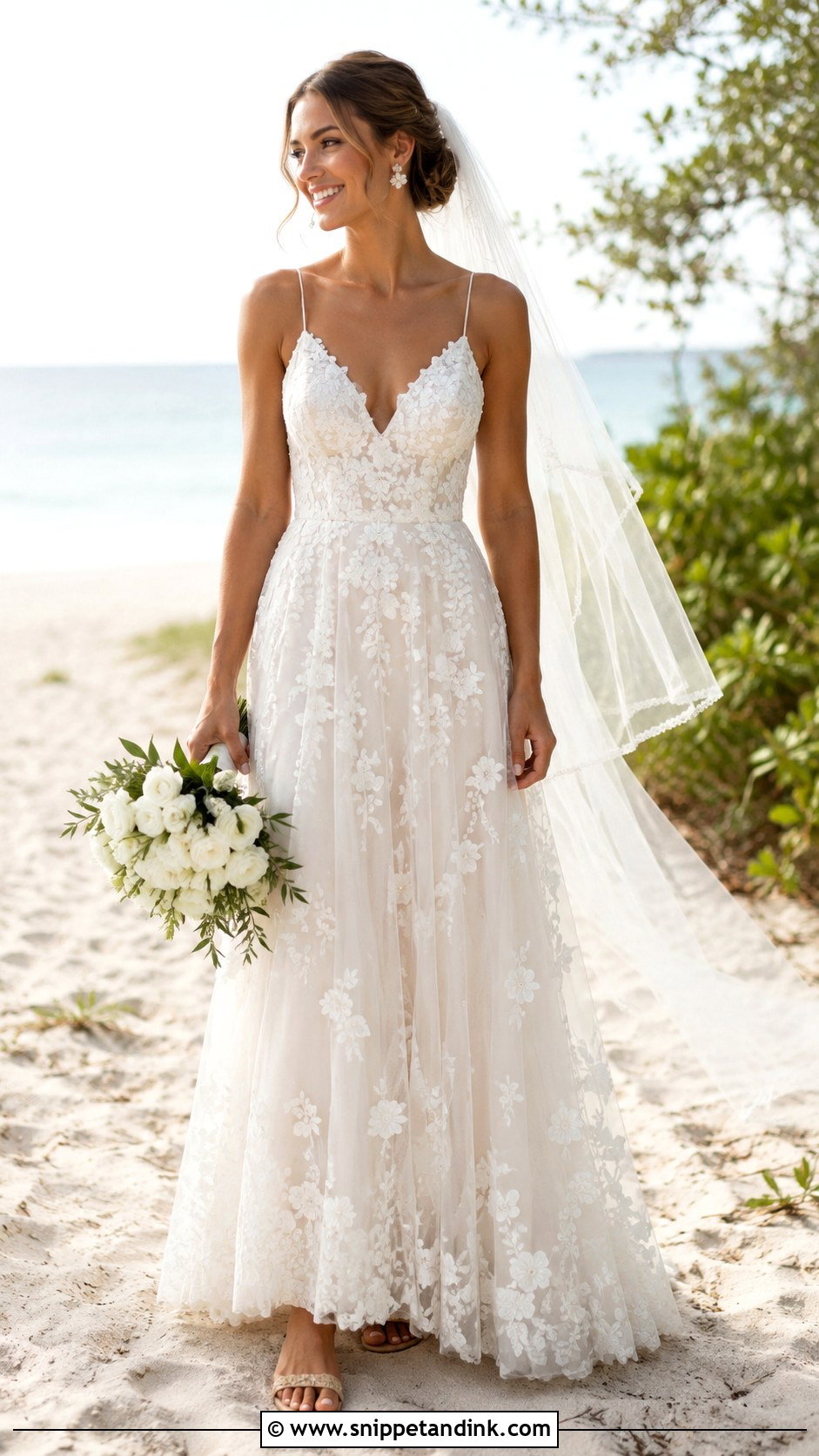 Boho Floral Applique Beach Wedding Dress - Snippet and Ink - 20 Boho Simple Beach Wedding Dress Ideas