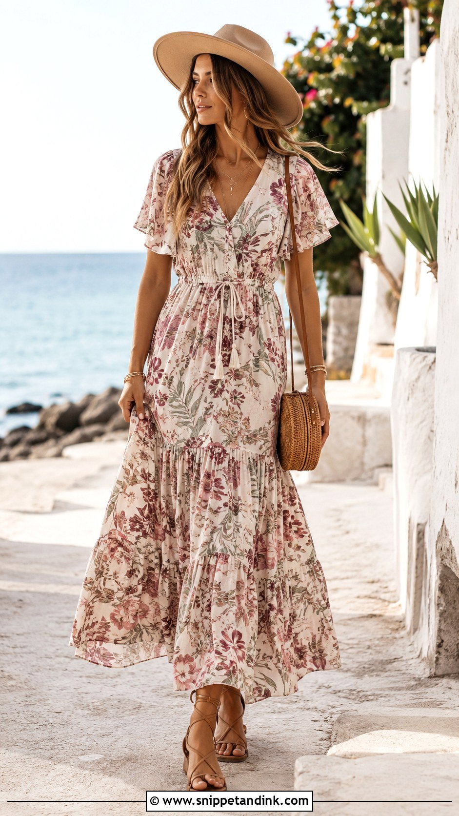Boho Floral Beach Gown With Lace Up Sandals - Snippet and Ink - 20 Beach Gowns Floral