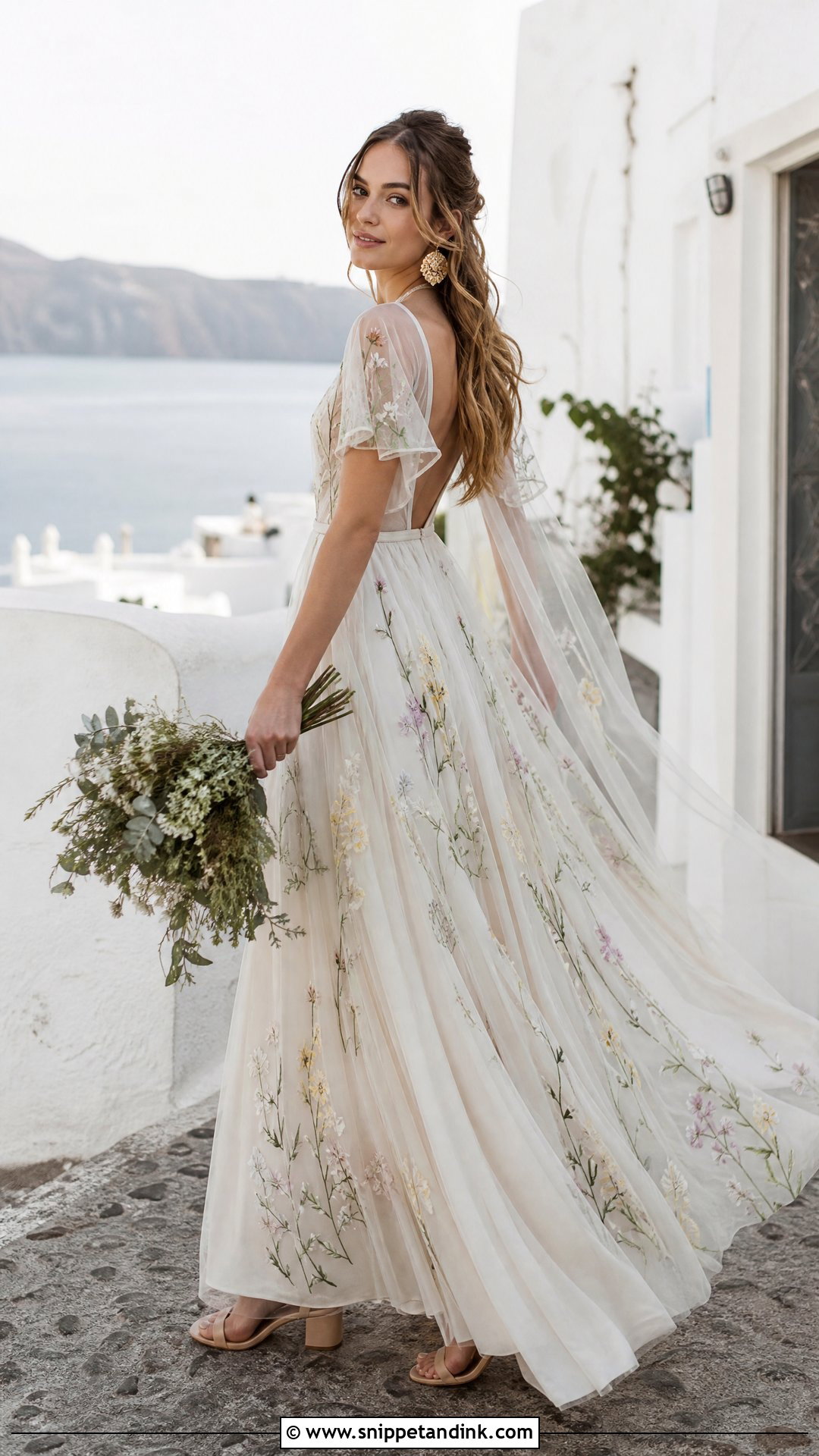 Boho Floral Chiffon Bridal Dress - Snippet and Ink - 25 Floral Bridal Dress Ideas
