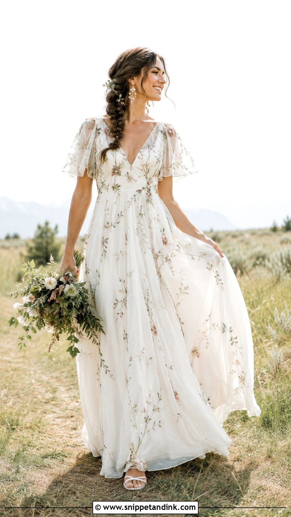 Boho Floral Chiffon Wedding Gown - Snippet and Ink - 20 Floral Flower Wedding Dress Gown Ideas
