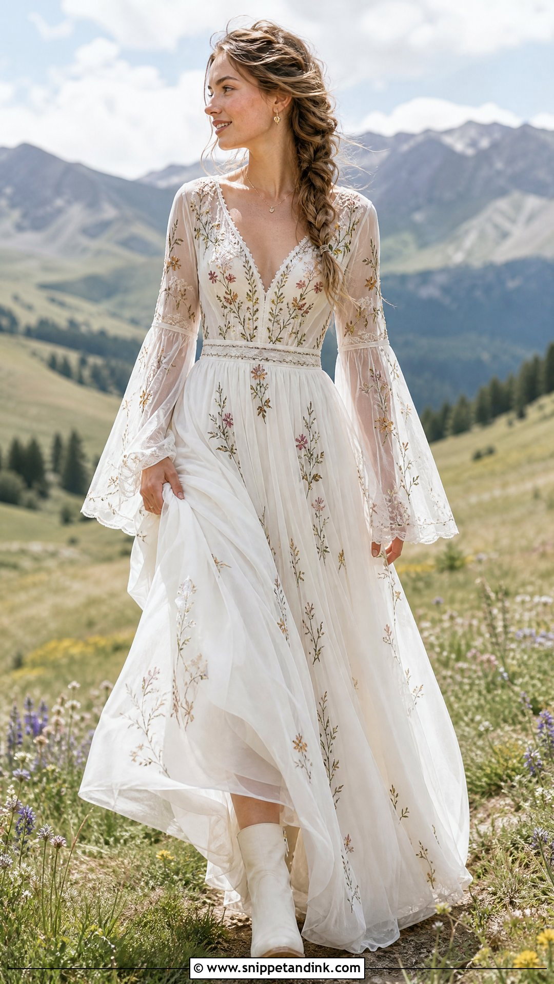 Boho Floral Embroidered Wedding Dress - Snippet and Ink - 20 Wedding Dress Floral Embroidery Ideas