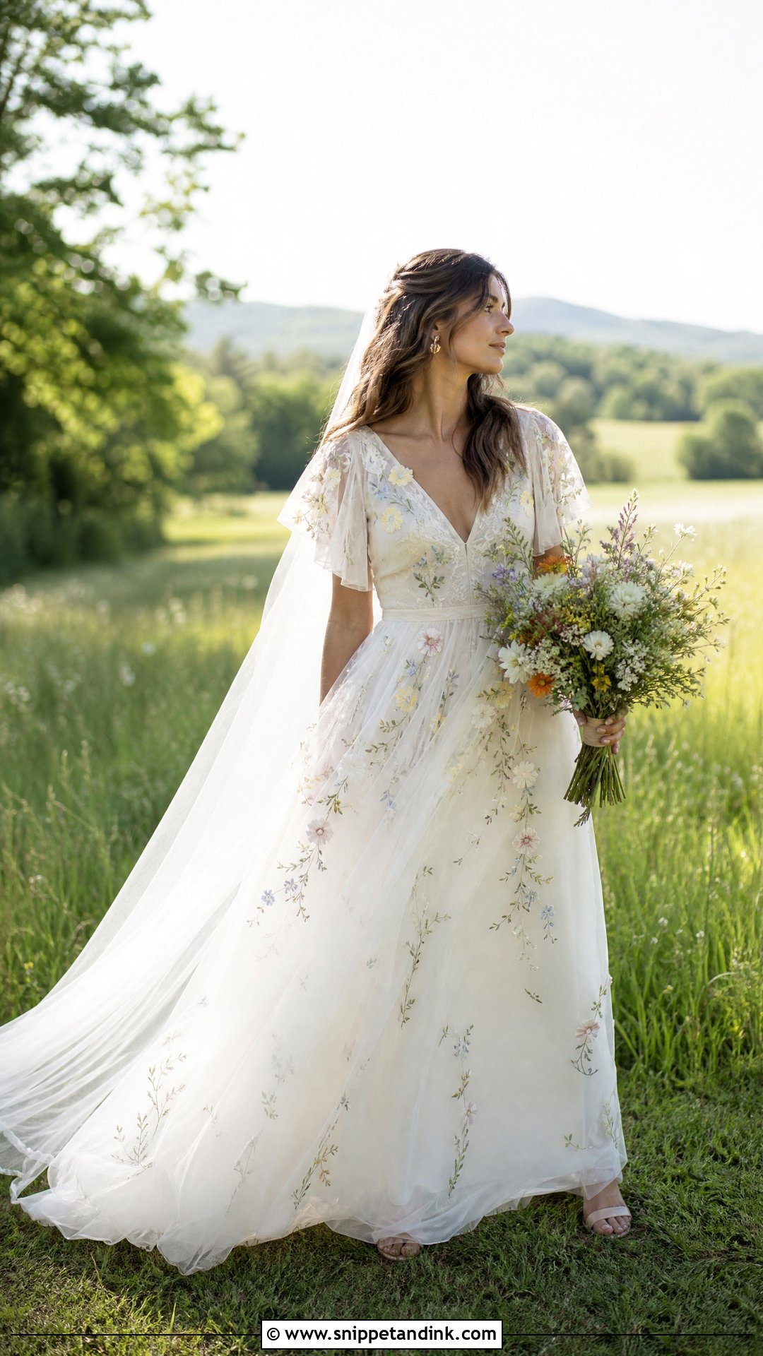Boho Floral Embroidered Wedding Dress - Snippet and Ink - 20 Wedding Dress Flowers Embroidery