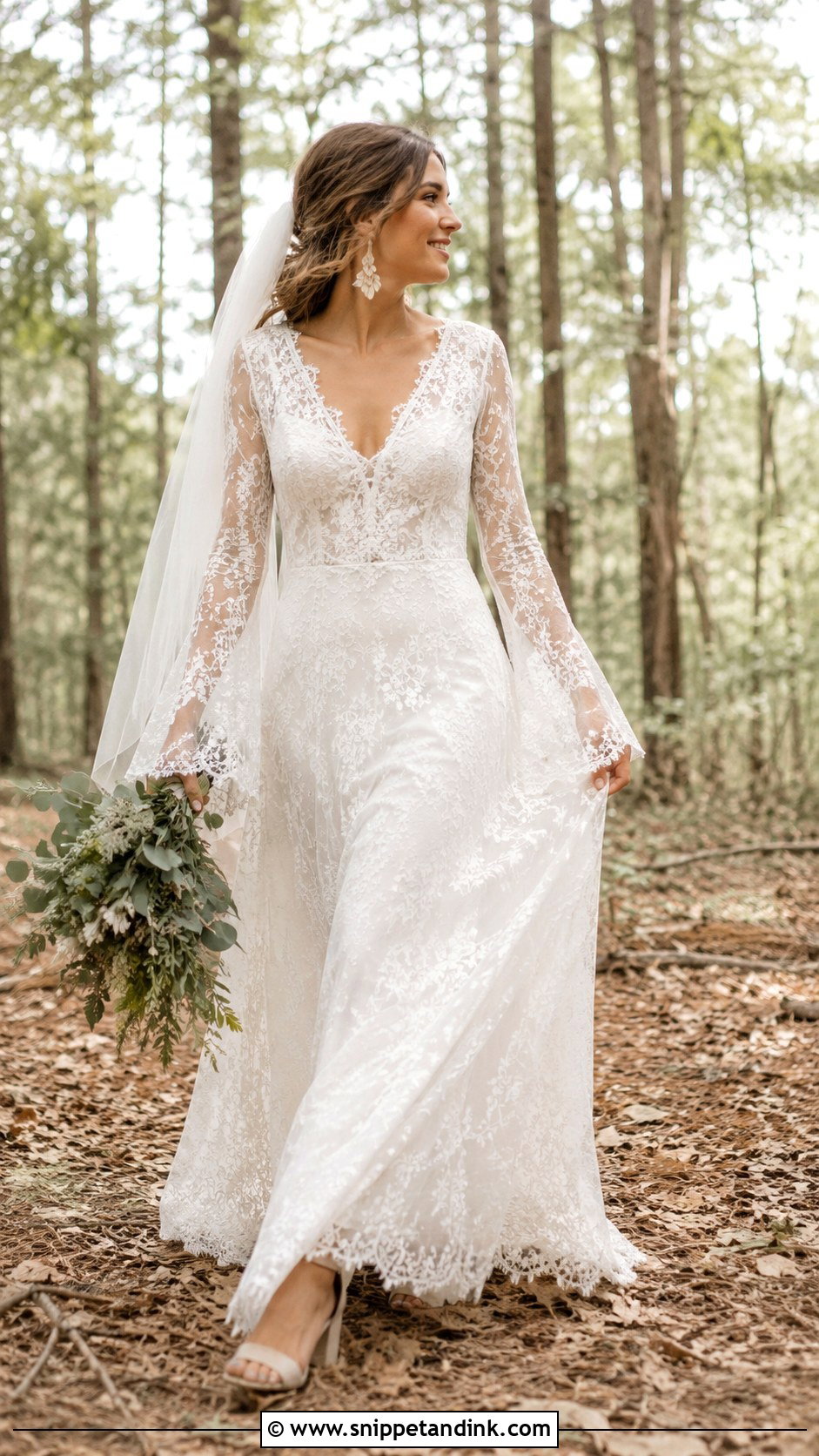 Boho Floral Lace Long Sleeve Bridal Gown - Snippet and Ink - 20 Long Sleeve Bridal Gown Ideas