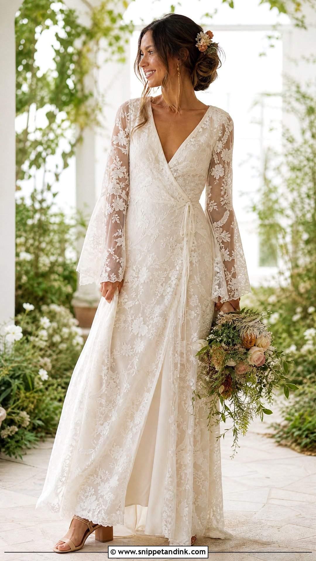 Boho Floral Lace Robe Wedding Dress - Snippet and Ink - 20 Robe Wedding Dress Ideas