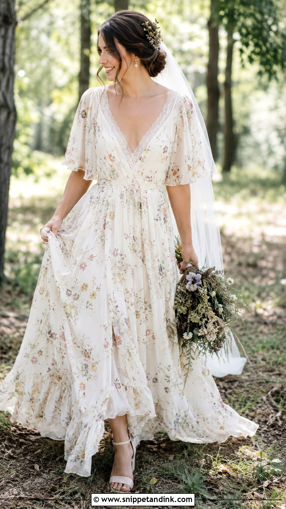 Boho Floral Print Wedding Dress - Snippet and Ink - 20 Floral Print Wedding Dress Ideas