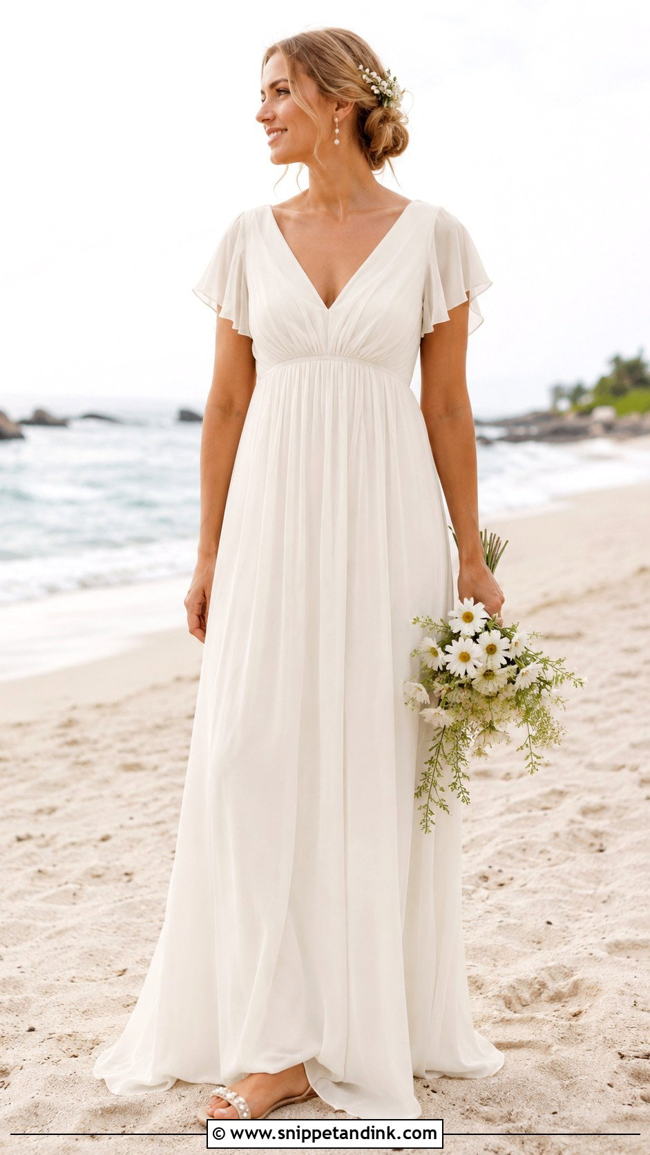 Boho Flutter Sleeve Empire Beach Wedding Dress - Snippet and Ink - 20 Boho Simple Beach Wedding Dress Ideas