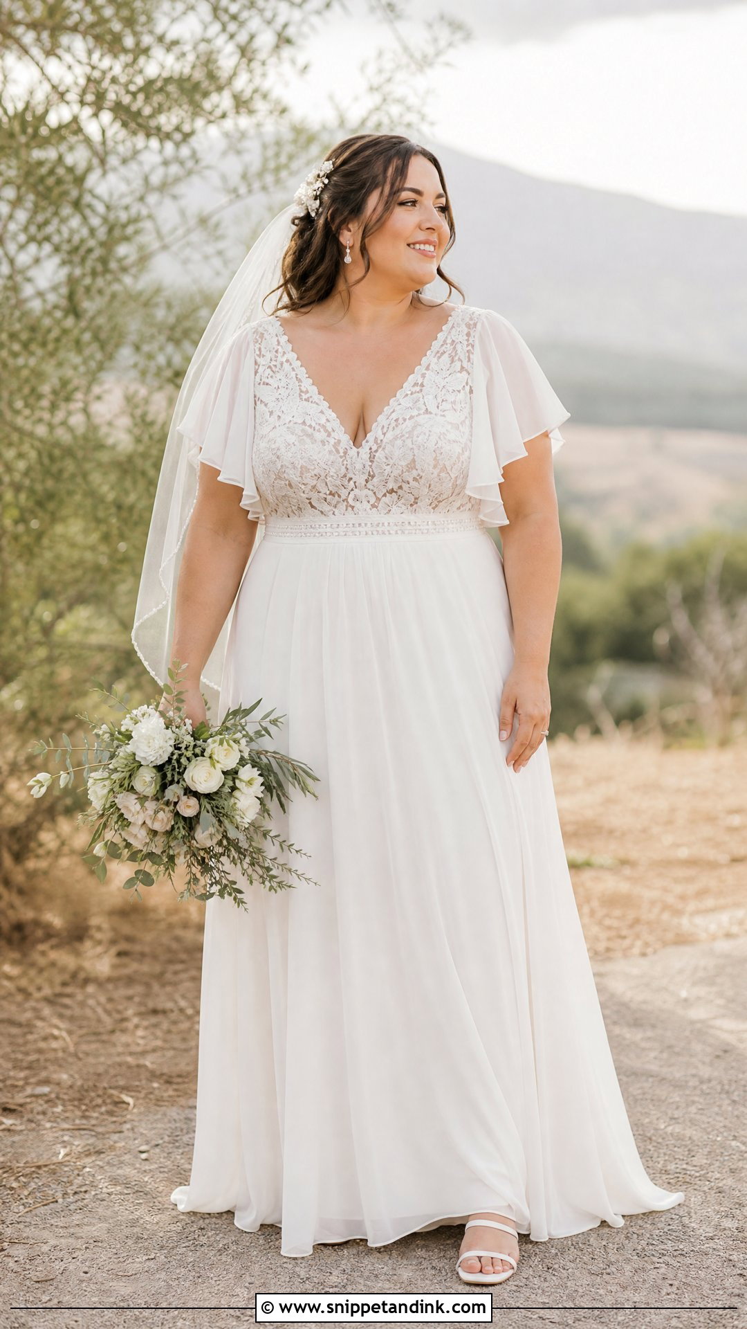 Boho Flutter Sleeve Wedding Dress - Snippet and Ink - 25 Wedding Dress Curvy Bride Ideas