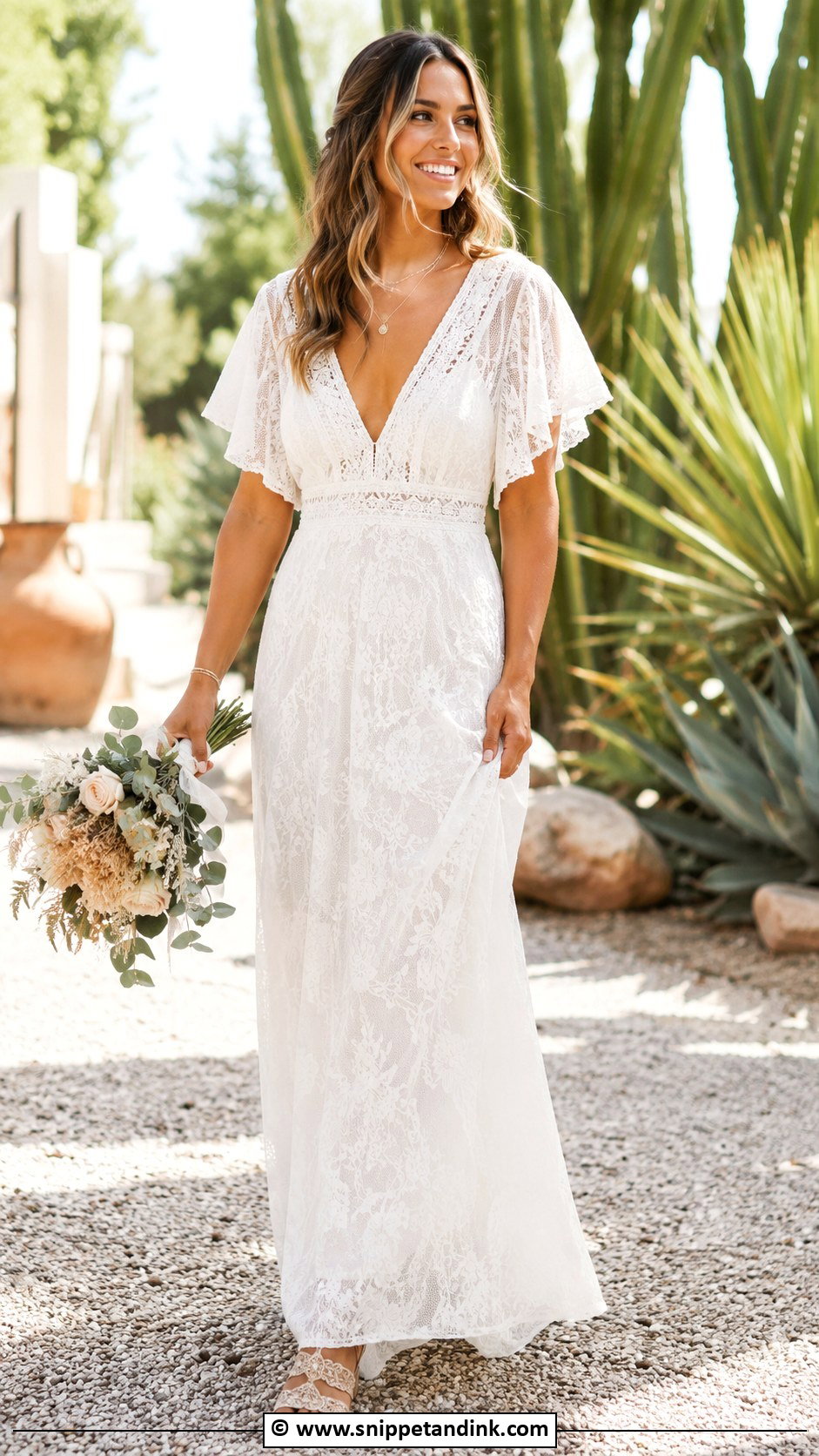 Boho Flutter Sleeve Wedding Dress - Snippet and Ink - 25 Flutter Sleeve Wedding Dress Ideas