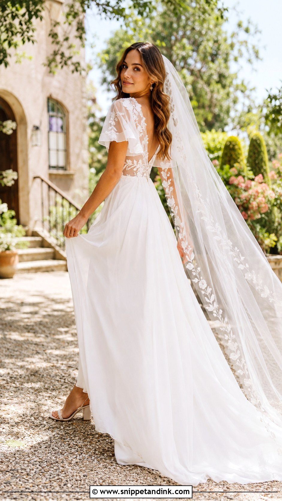 Boho Gown with Embroidered Veil - Snippet and Ink - 20 Gown with Veil Ideas