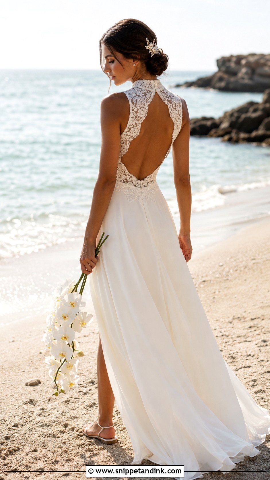 Boho High Neck Open Back Beach Wedding Dress - Snippet and Ink - 20 Boho Simple Beach Wedding Dress Ideas