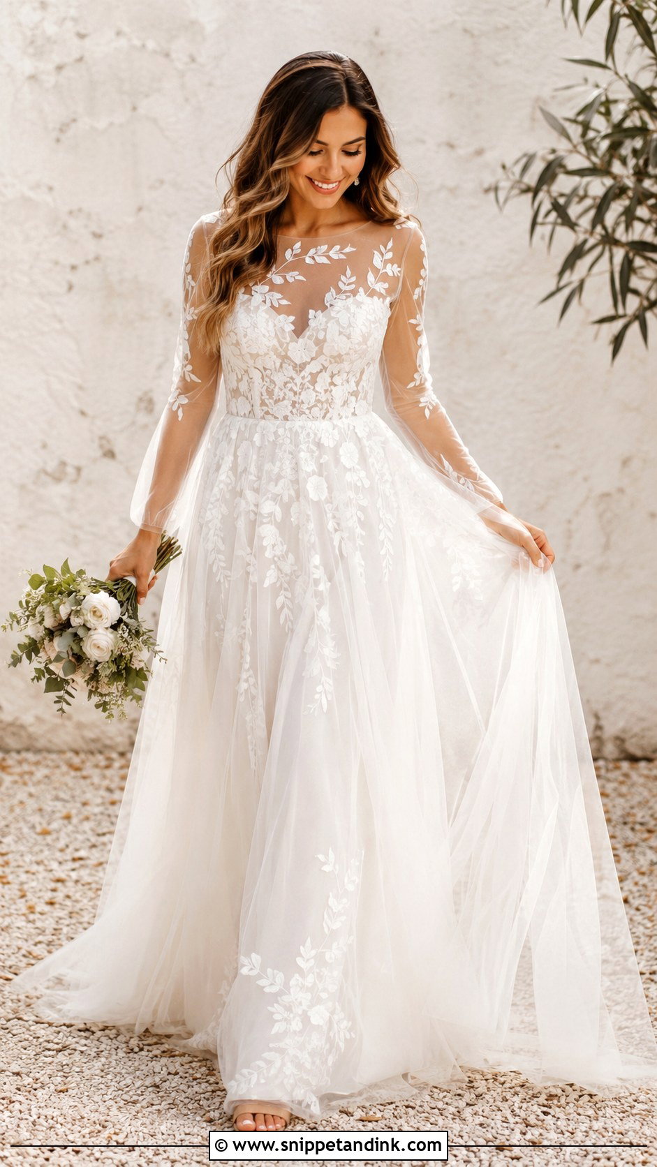 Boho Illusion Neckline Wedding Dress - Snippet and Ink - 25 Illusion Neckline Wedding Dress Ideas
