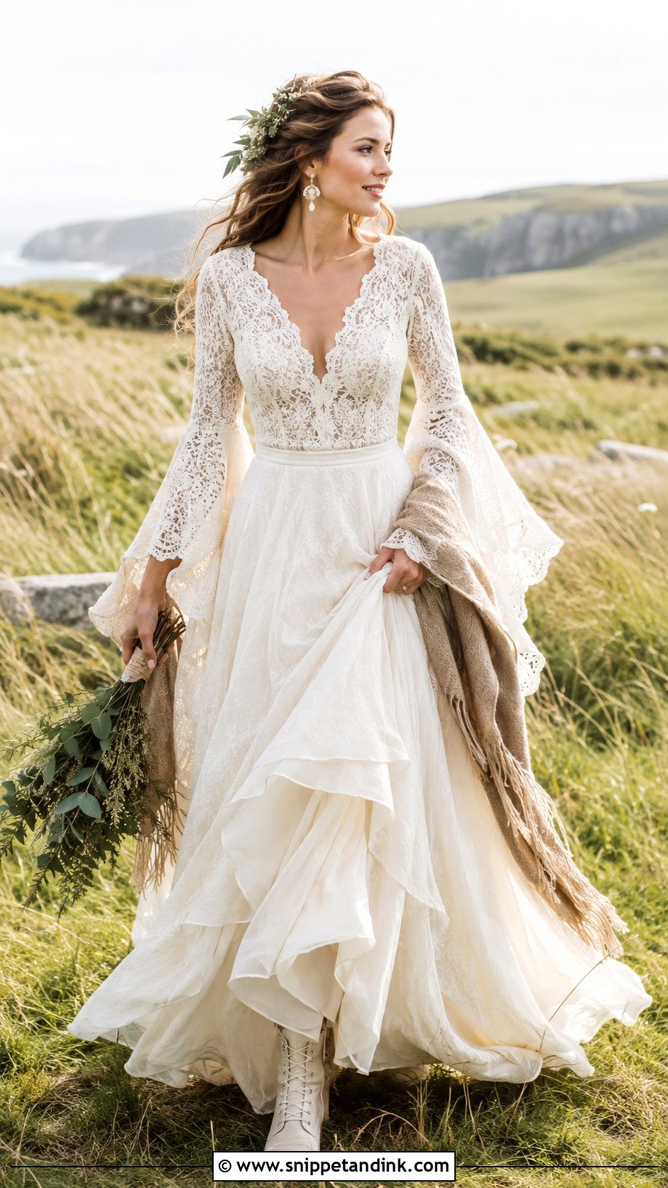 Boho Irish Wedding Dress With Bell Sleeves - Snippet and Ink - 20 Irish Wedding Dress Ideas