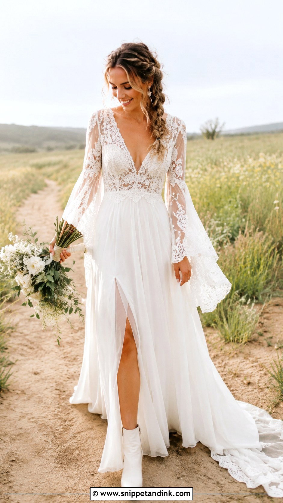 Boho Ivy Wedding Dress With Bell Sleeves - Snippet and Ink - 20 Ivy Wedding Dress Ideas