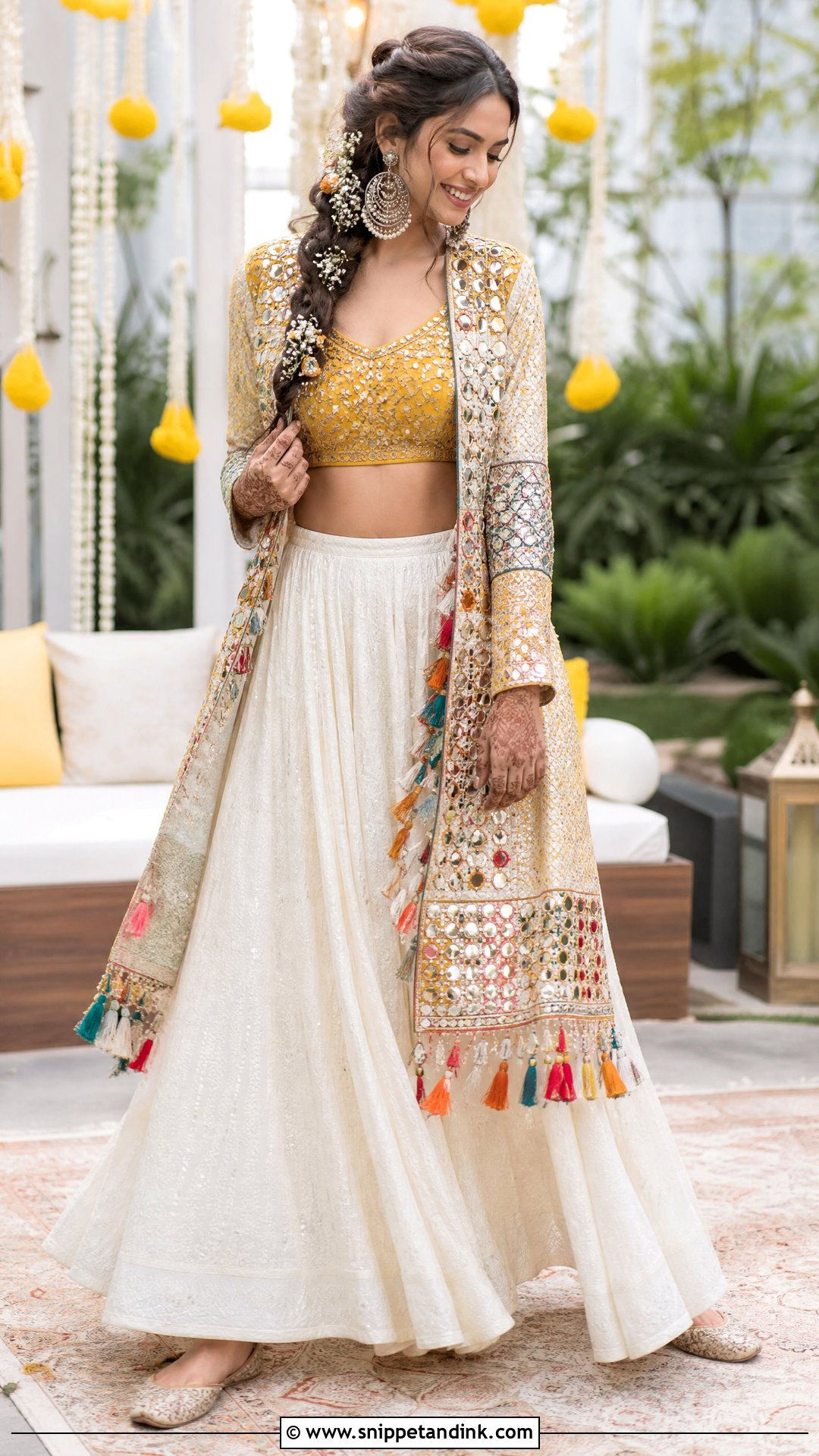 Boho Jacket Mehndi Lehenga - Snippet and Ink - 20 Bride Mehndi Dress Ideas