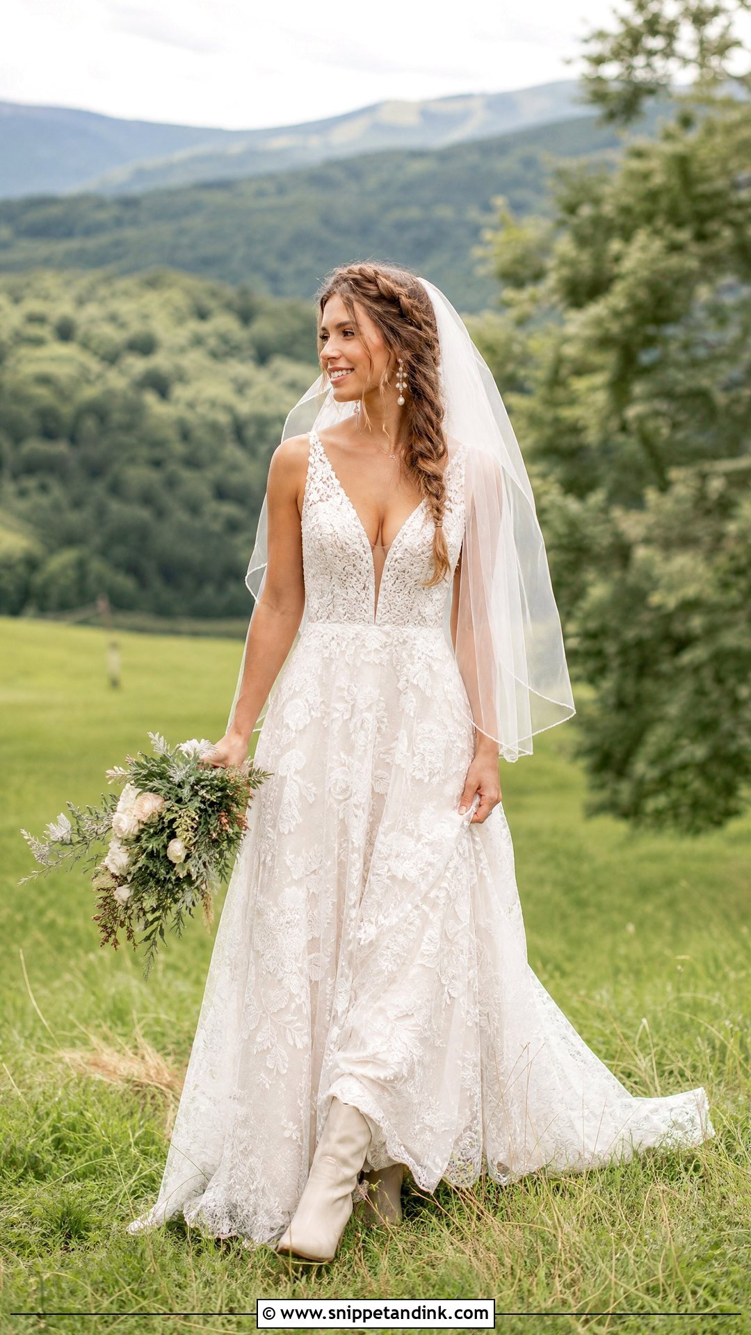Boho Lace A Line Wedding Dress - Snippet and Ink - 20 Outdoorsy Wedding Dress Ideas