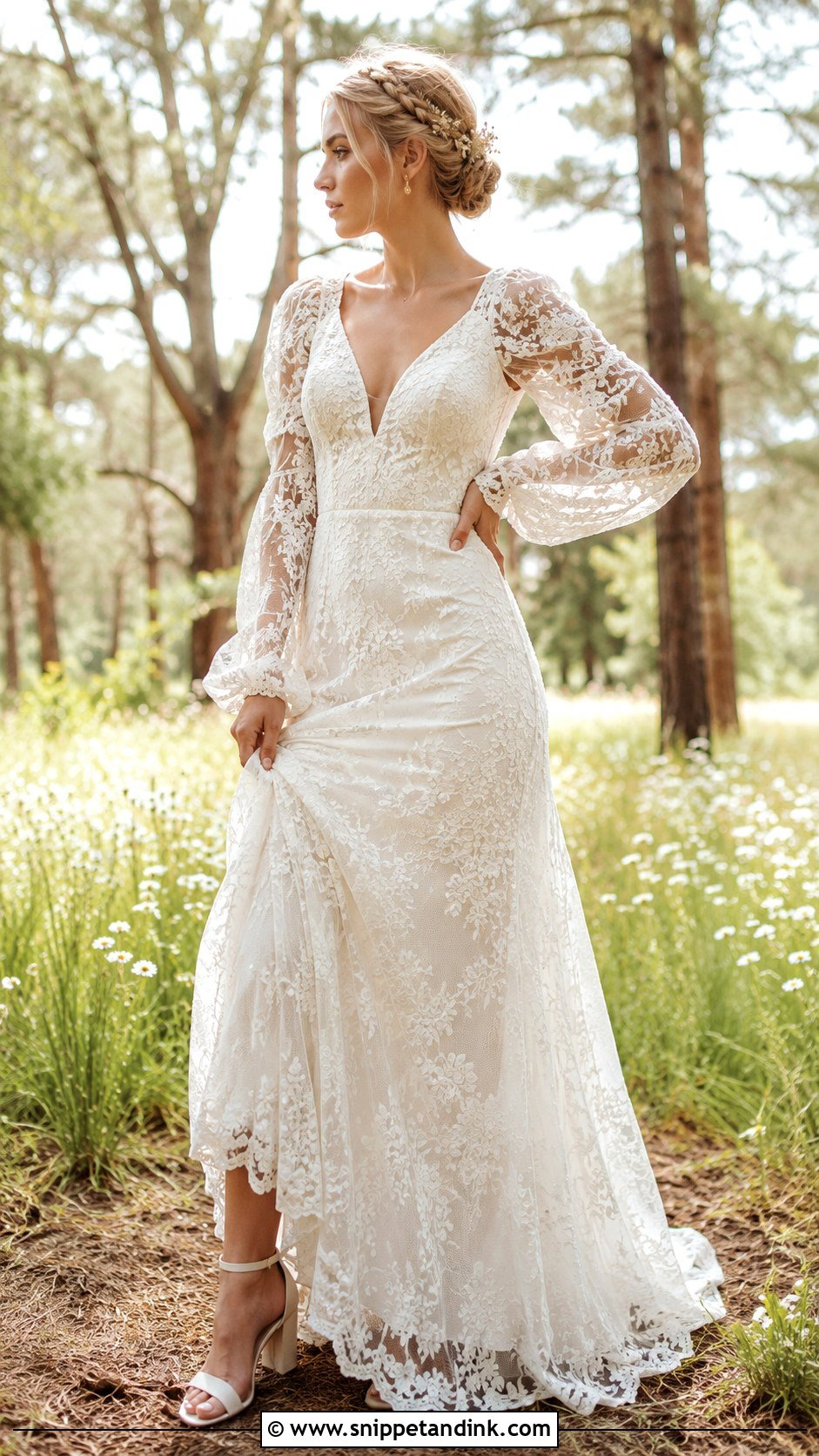 Boho Lace Balloon Sleeve Wedding Dress - Snippet and Ink - 20 Balloon Sleeve Wedding Dress Ideas
