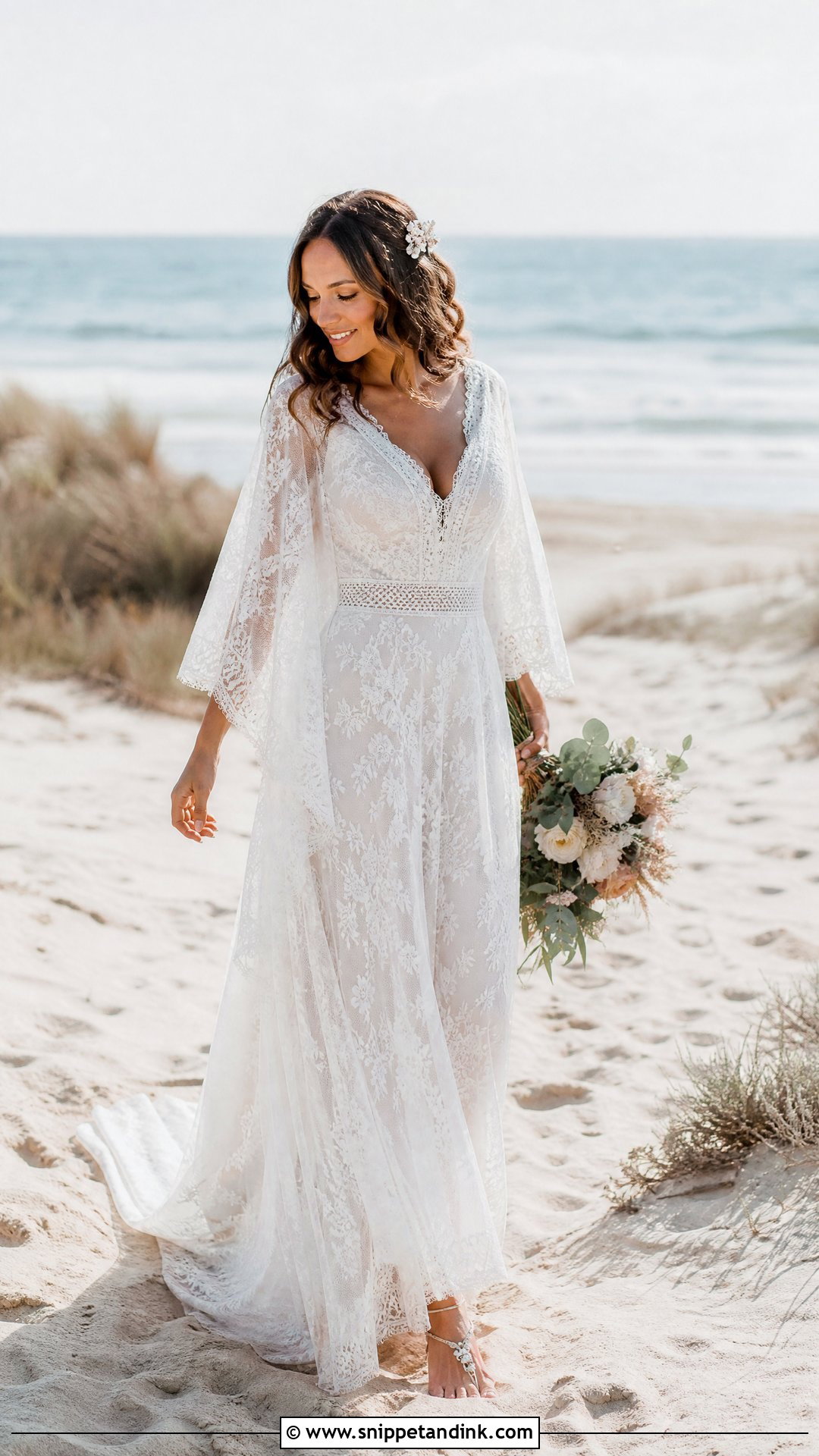 Boho Lace Beach Bridal Gown - Snippet and Ink - 25 Beach Bridal Gown Ideas