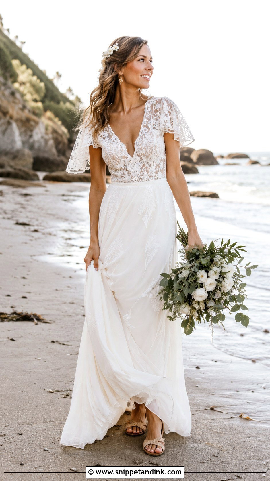 Boho Lace Beach Wedding Dress - Snippet and Ink - 20 Beach Style Wedding Dresses