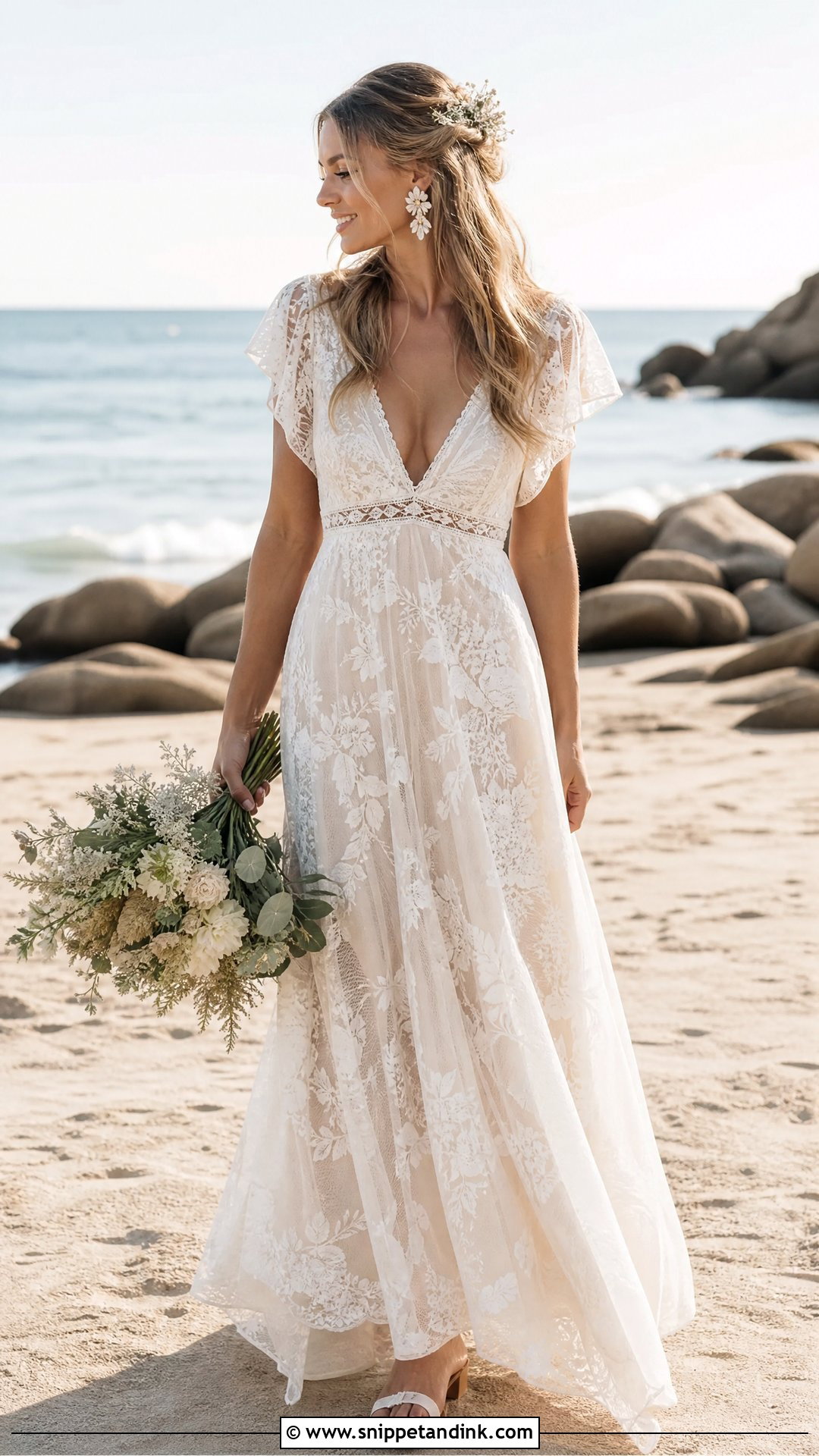 Boho Lace Beach Wedding Dress - Snippet and Ink - 20 Summer Wedding Dress Beach Ideas