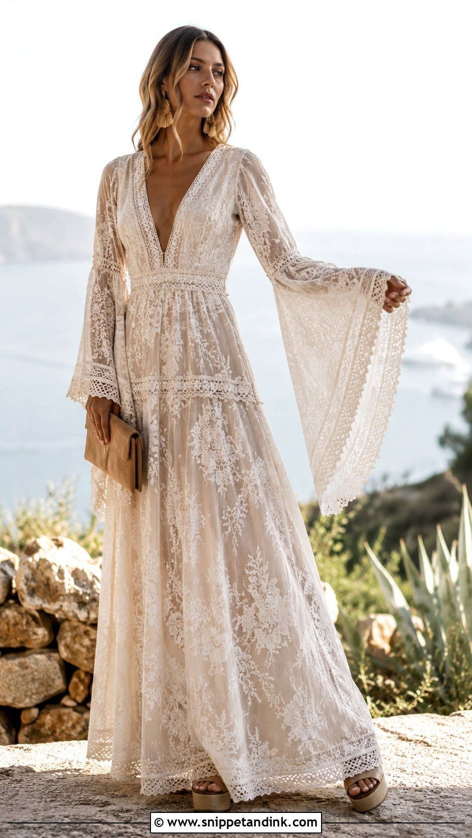 Boho Lace Bell Sleeve Gown - Snippet and Ink - 20 Bell Sleeve Gown Ideas