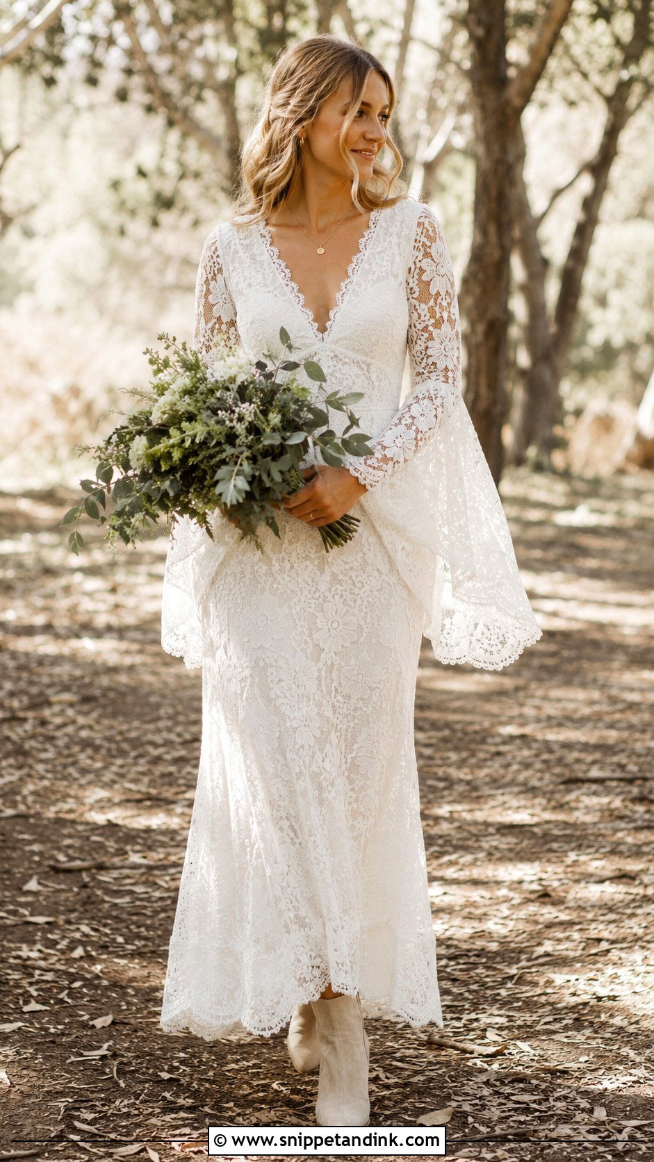 Boho Lace Bridal Dress With Ankle Boots - Snippet and Ink - 20 Casual Bridal Dress Ideas