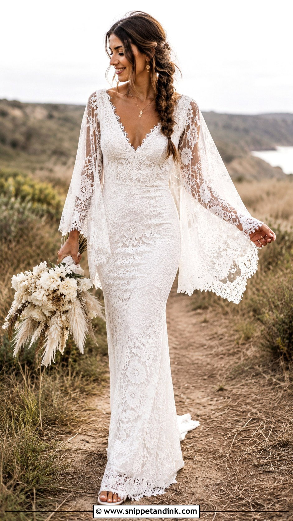 Boho Lace Butterfly Sleeve Wedding Dress - Snippet and Ink - 20 Butterfly Sleeve Wedding Dress Ideas