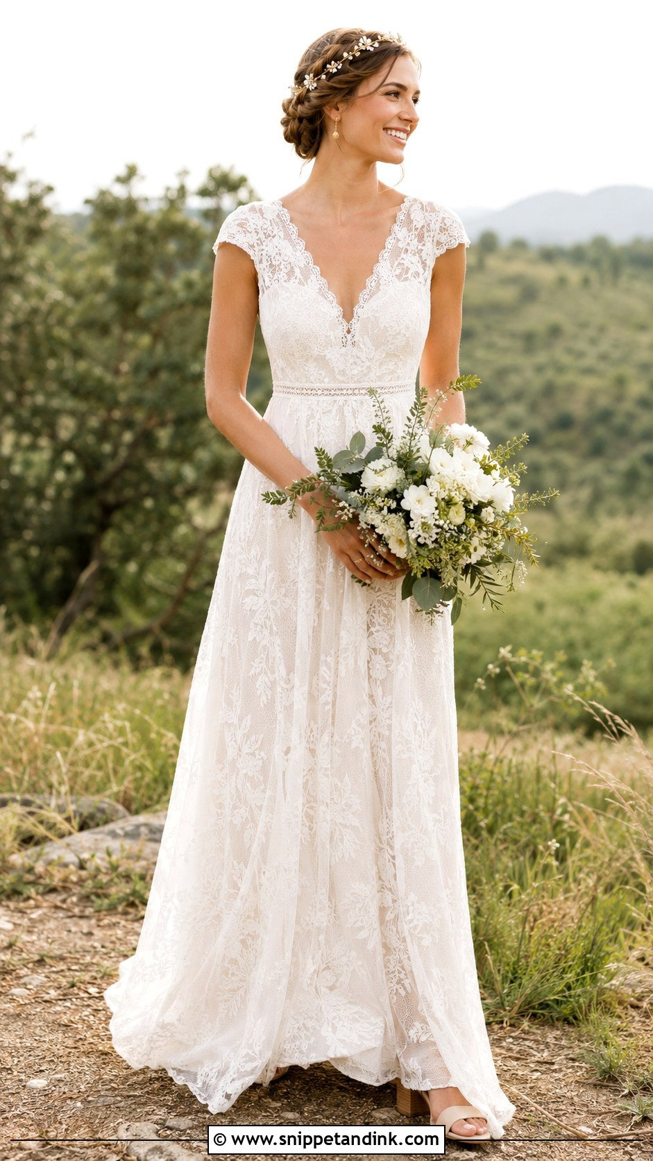 Boho Lace Cap Sleeve Wedding Dress - Snippet and Ink - 20 Lace Cap Sleeve Wedding Dress Ideas