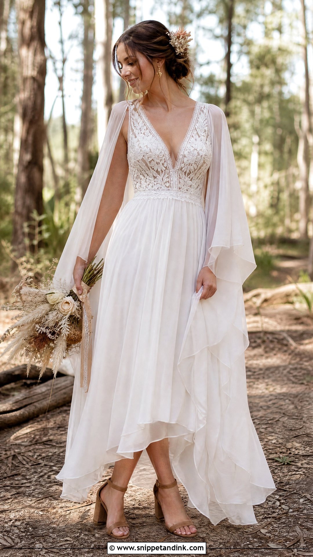 Boho Lace Chiffon Wedding Dress - Snippet and Ink - 25 Floaty Wedding Dress Ideas