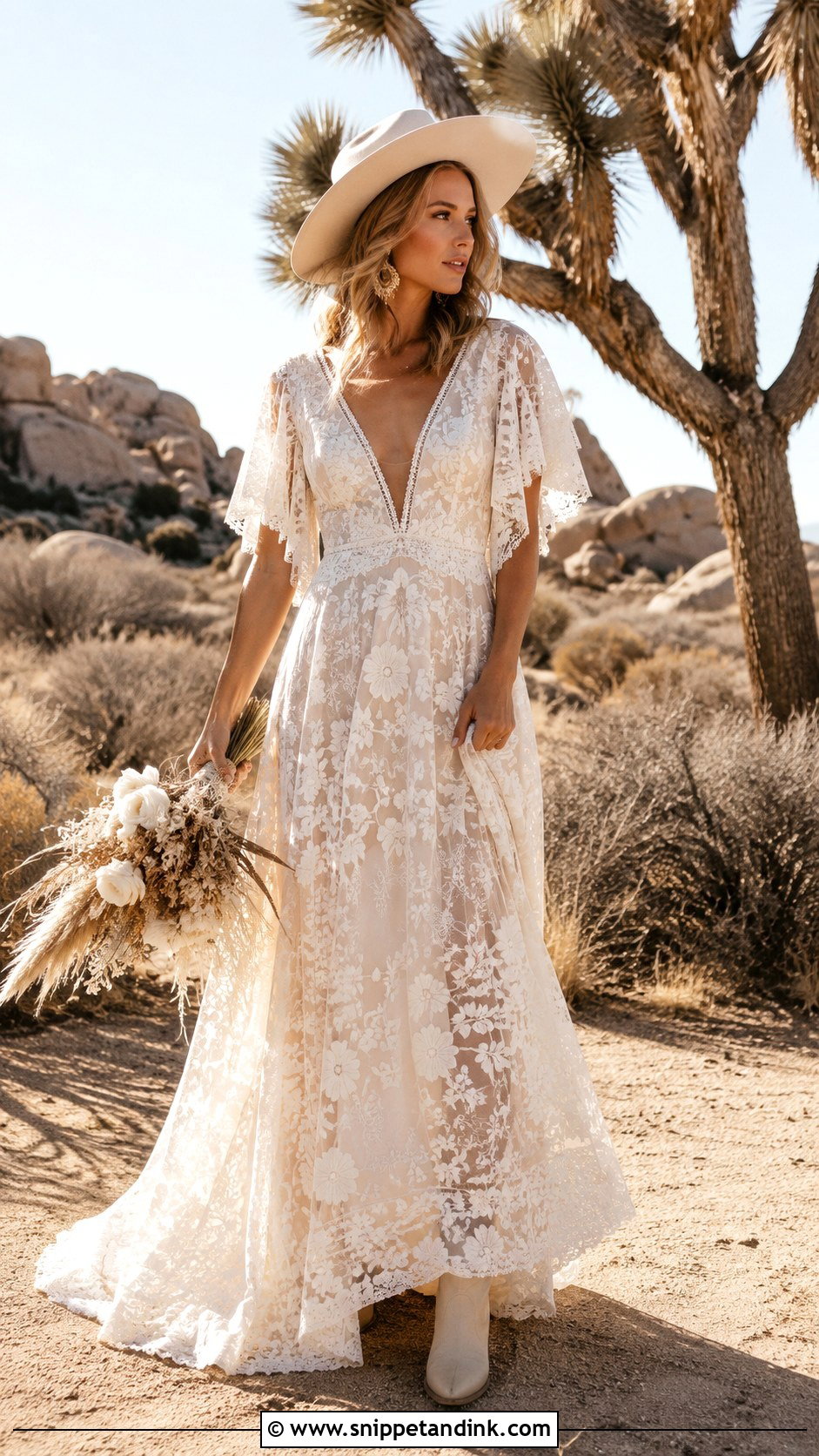 Boho Lace Desert Wedding Dress - Snippet and Ink - 20 Desert Wedding Dress Ideas