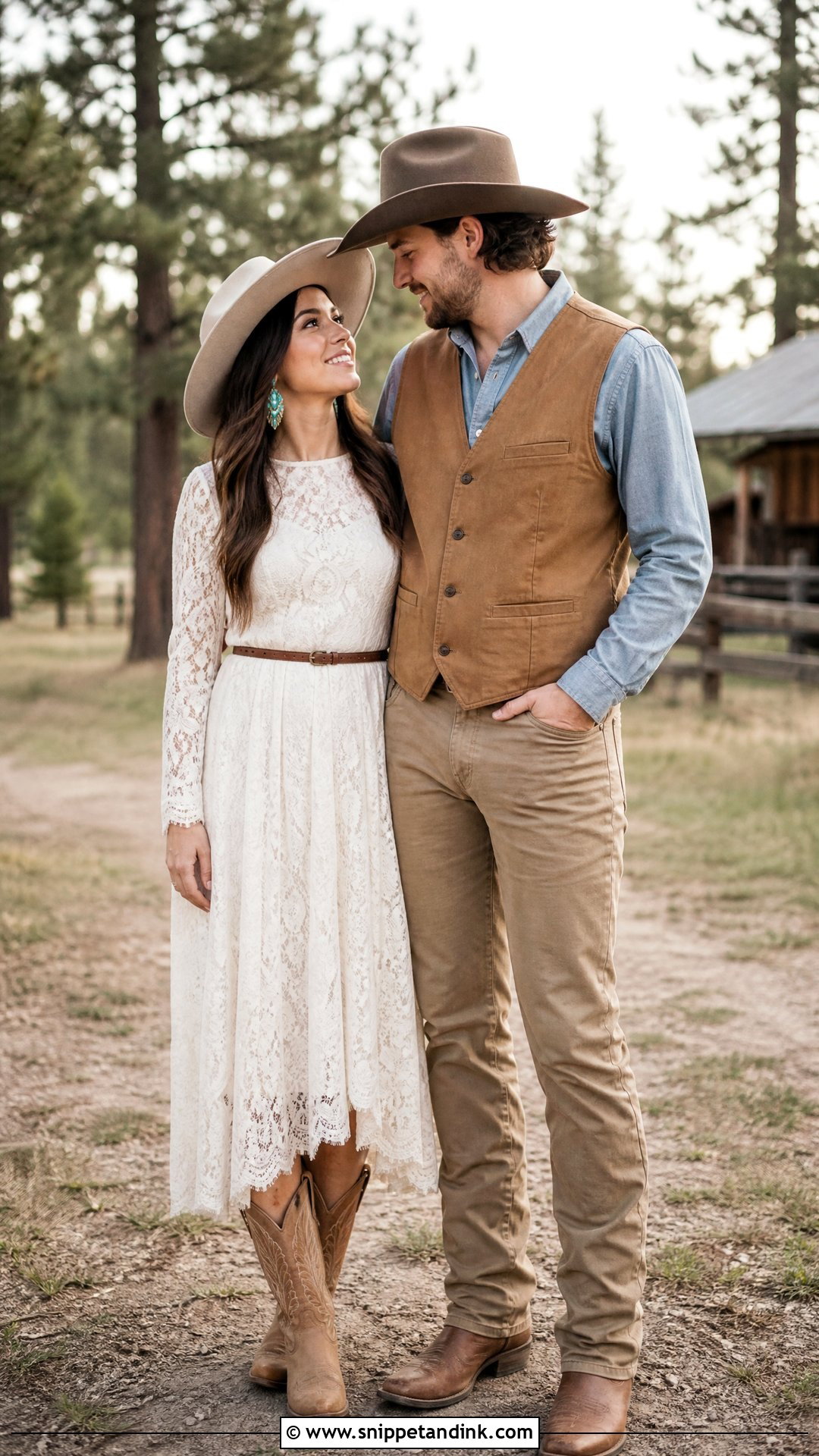 Boho Lace Dress And Tan Boots Outfit - Snippet and Ink - 20 Western Pre Wedding Shoot Outfit Ideas