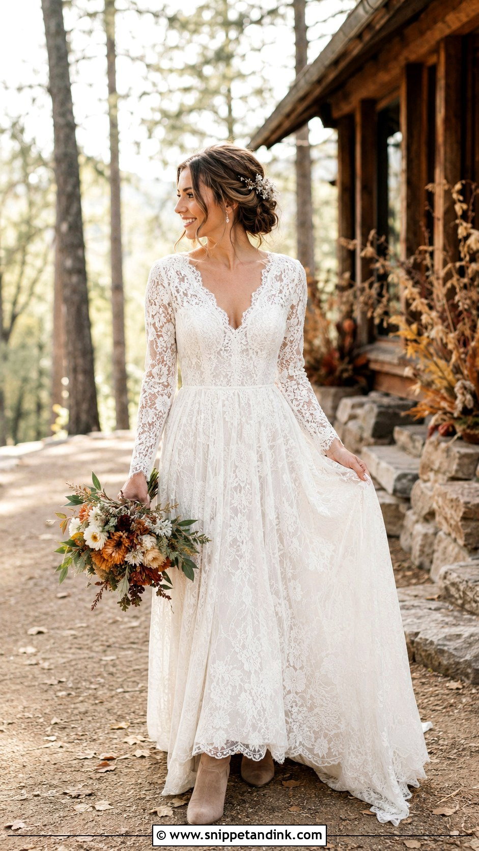 Boho Lace Fall Wedding Gown - Snippet and Ink - 20 Fall Wedding Gowns
