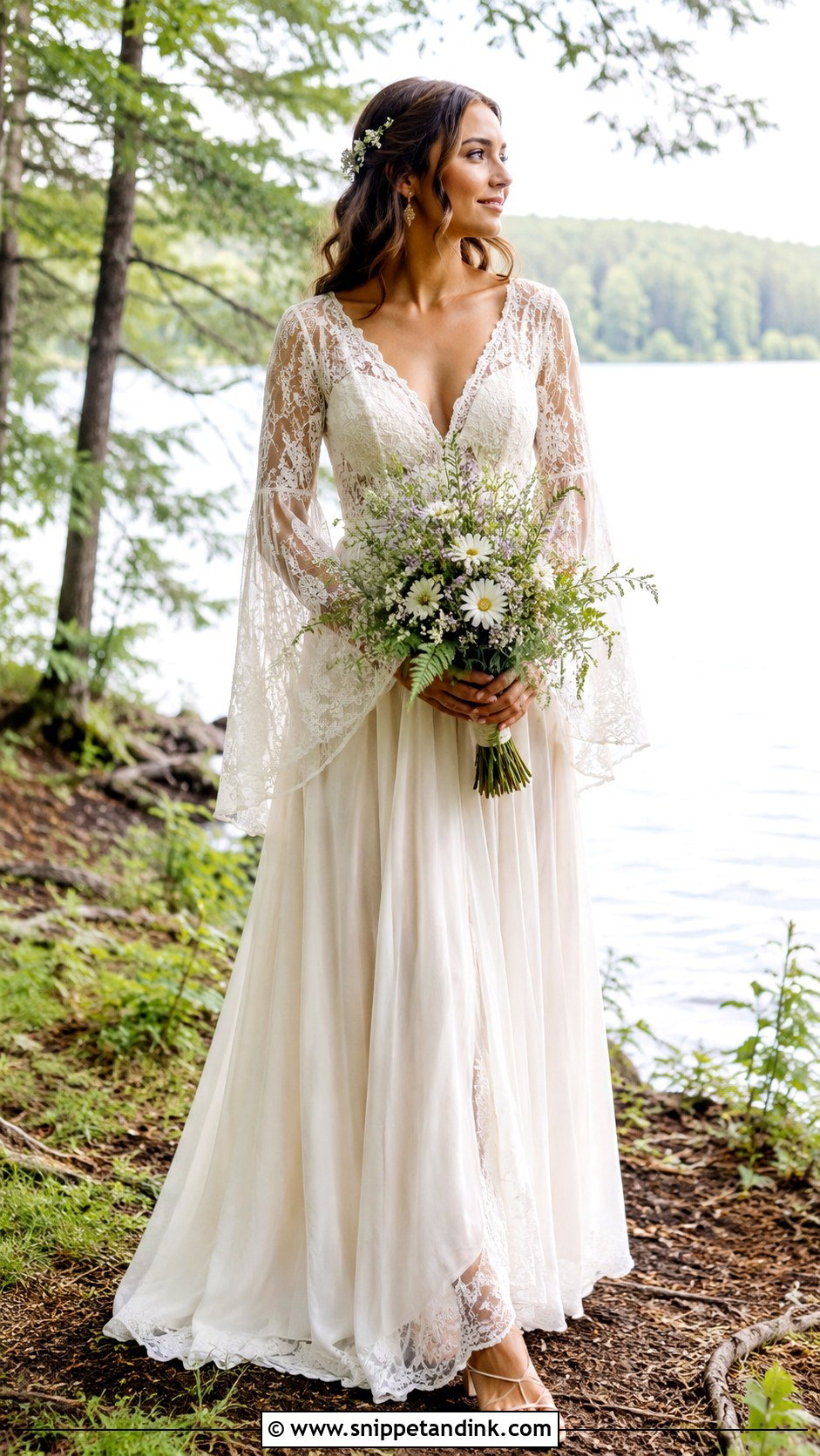 Boho Lace Lake Wedding Dress - Snippet and Ink - 20 Lake Wedding Dress Ideas