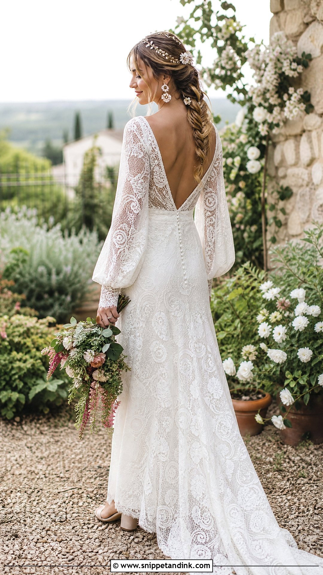 Boho Lace Long Sleeve Backless Wedding Dress - Snippet and Ink - 25 Long Sleeve Backless Wedding Dress Ideas