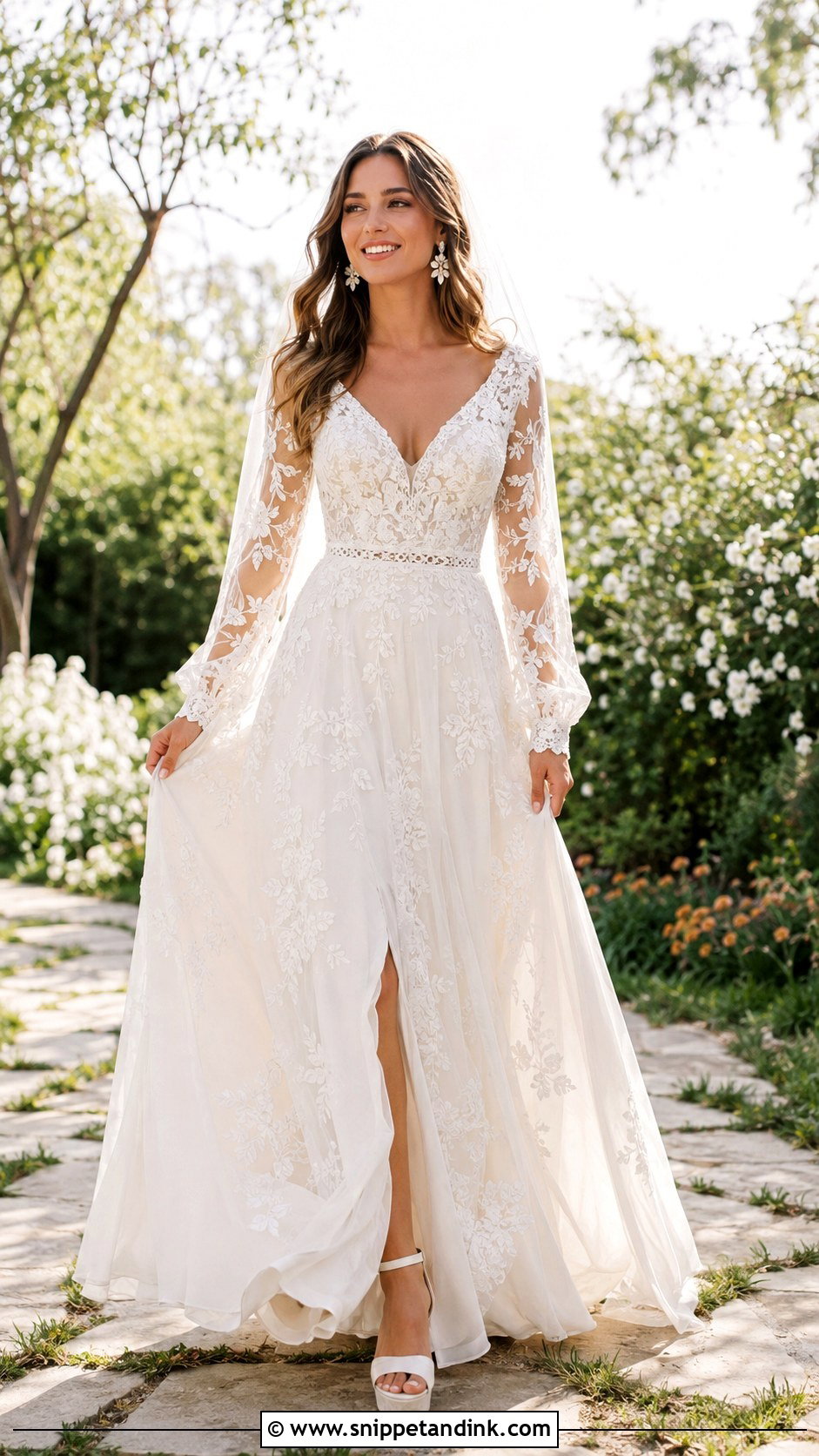 Boho Lace Long Sleeve V Neck Wedding Dress - Snippet and Ink - 20 Long Sleeve V Neck Wedding Dress Ideas